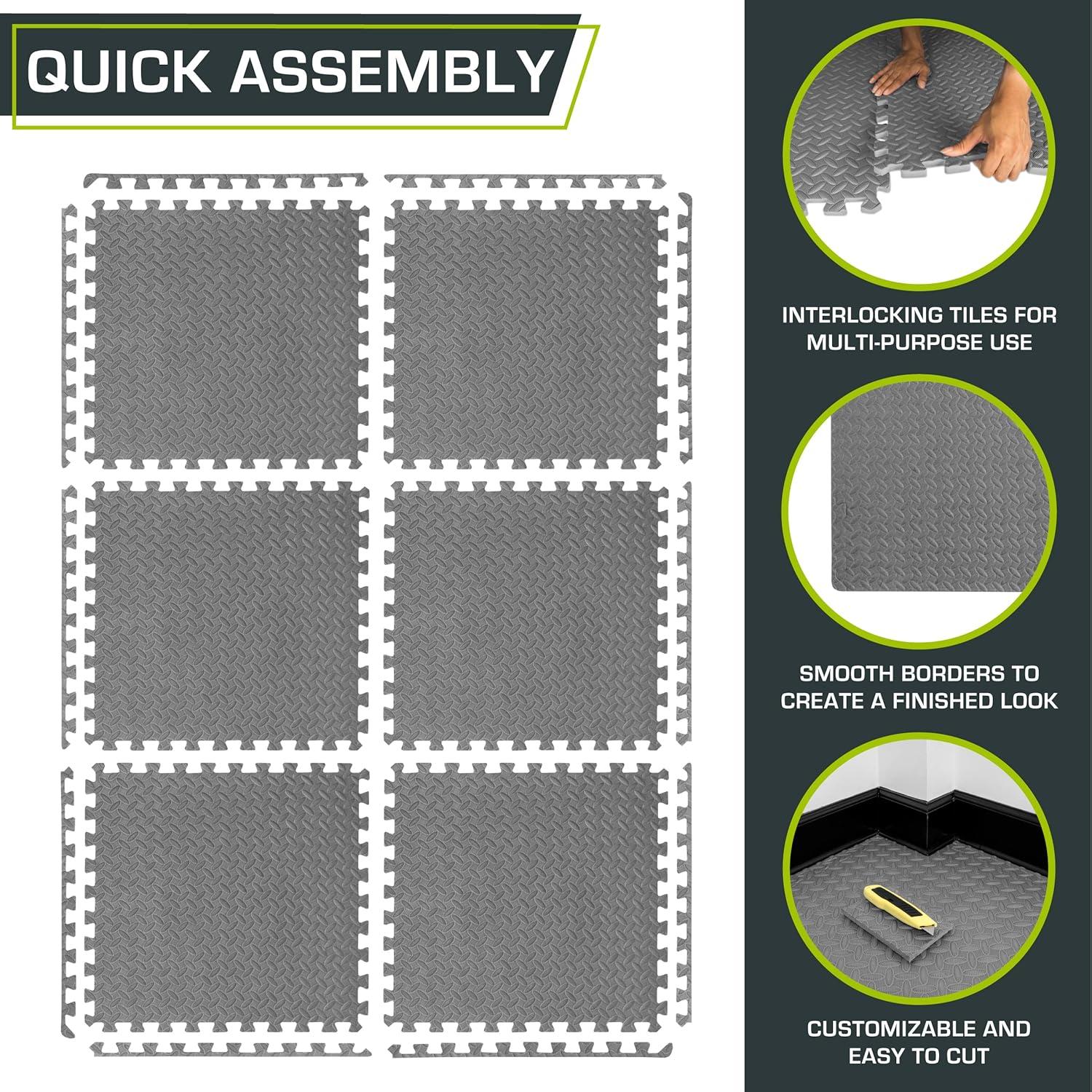 Exercise Puzzle Mat 1/2-in, Grey, 24 Sq Ft - 6 Tiles
