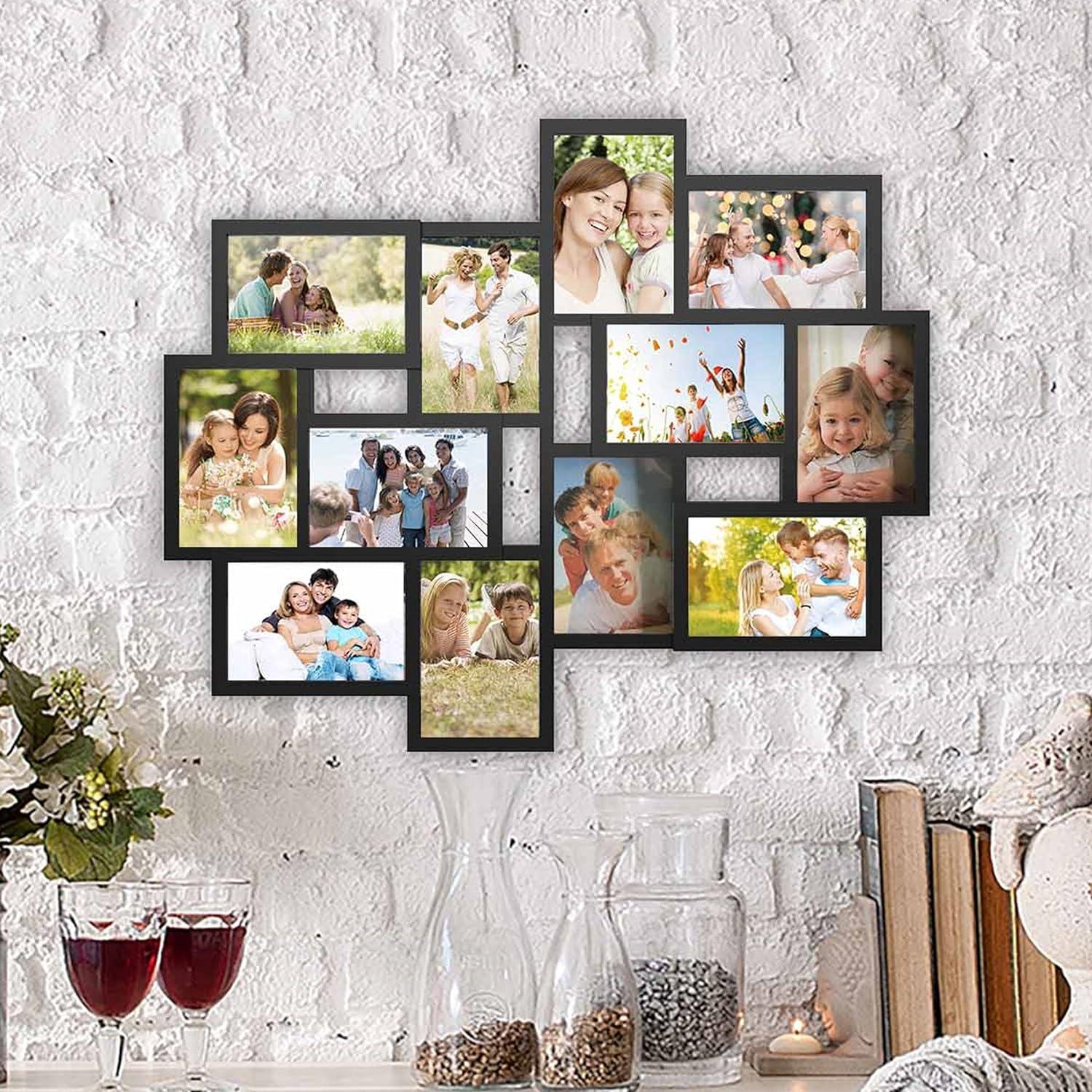 12-Photo Picture Frame Collage - Multi-Picture Wall-Mounted Display Gallery with 12 Openings for 4x6-Inch Photos or Pictures by Lavish Home (Black)