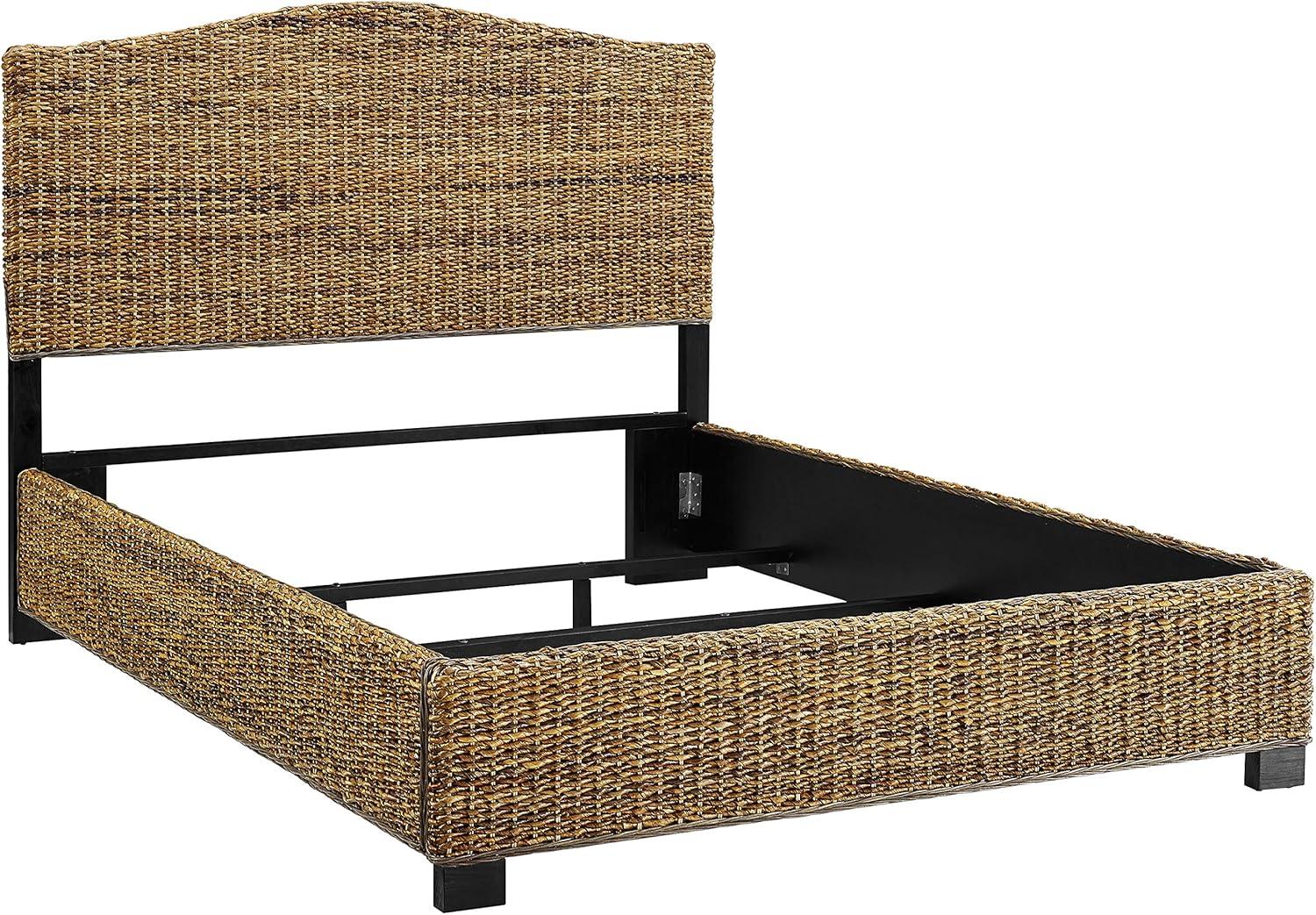 Queen Serena Bed Banana Leaf - Crosley: Coastal Style Plywood & Wood Frame, Curved Headboard Design