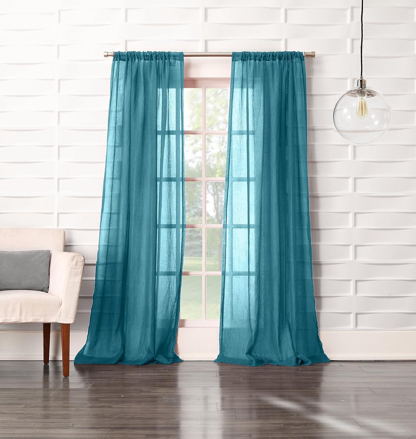 50"x95" No. 918 Sheer Avril Crushed Texture Rod Pocket Curtain Panel Marine: Sheer Curtain Panel, Polyester, 1 Piece
