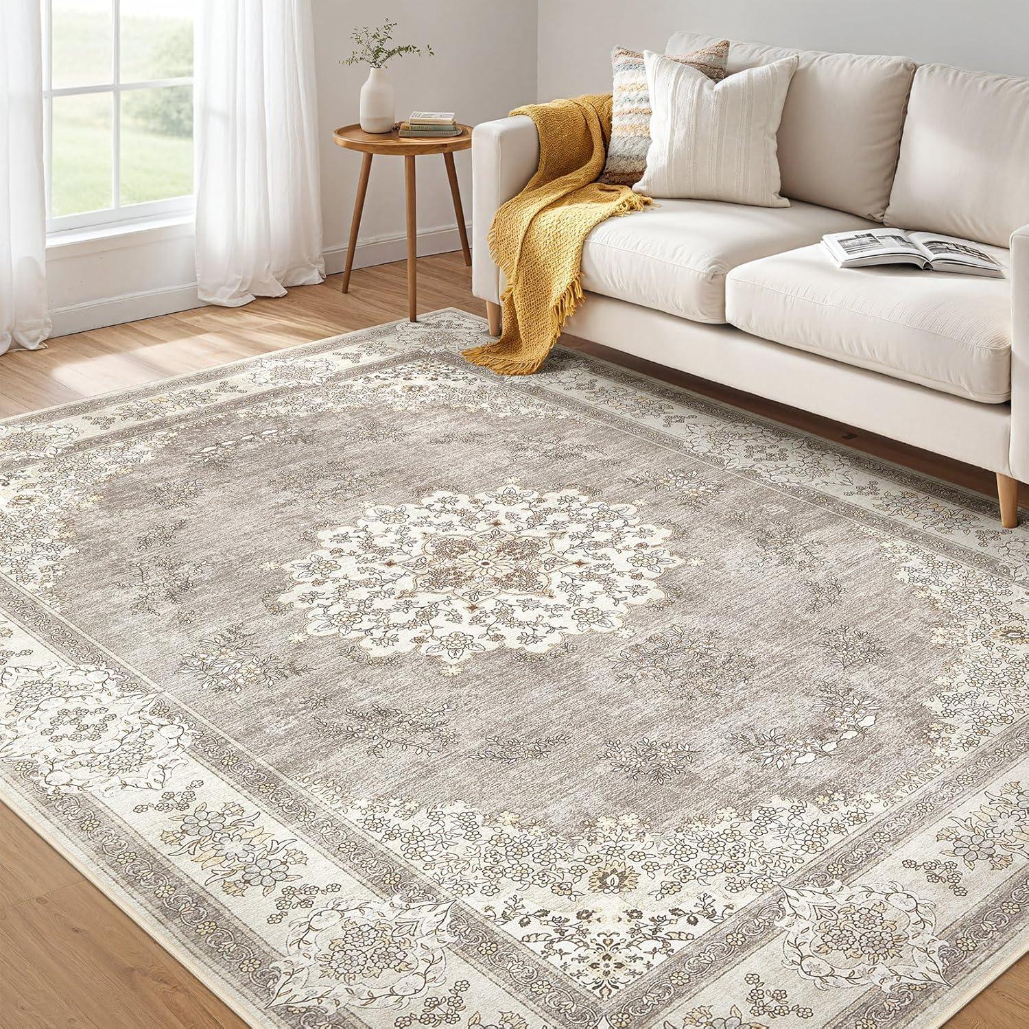 Nakagishi 2X3 Rug Washable Area Rug: Small Soft Boho Farmhouse Neutral Moroccan Non Slip Indoor Low Pile Accent Floor Throw Carpet for Bedroom Bathroom Entryway Kitchen Hallway Closet Home- Brown