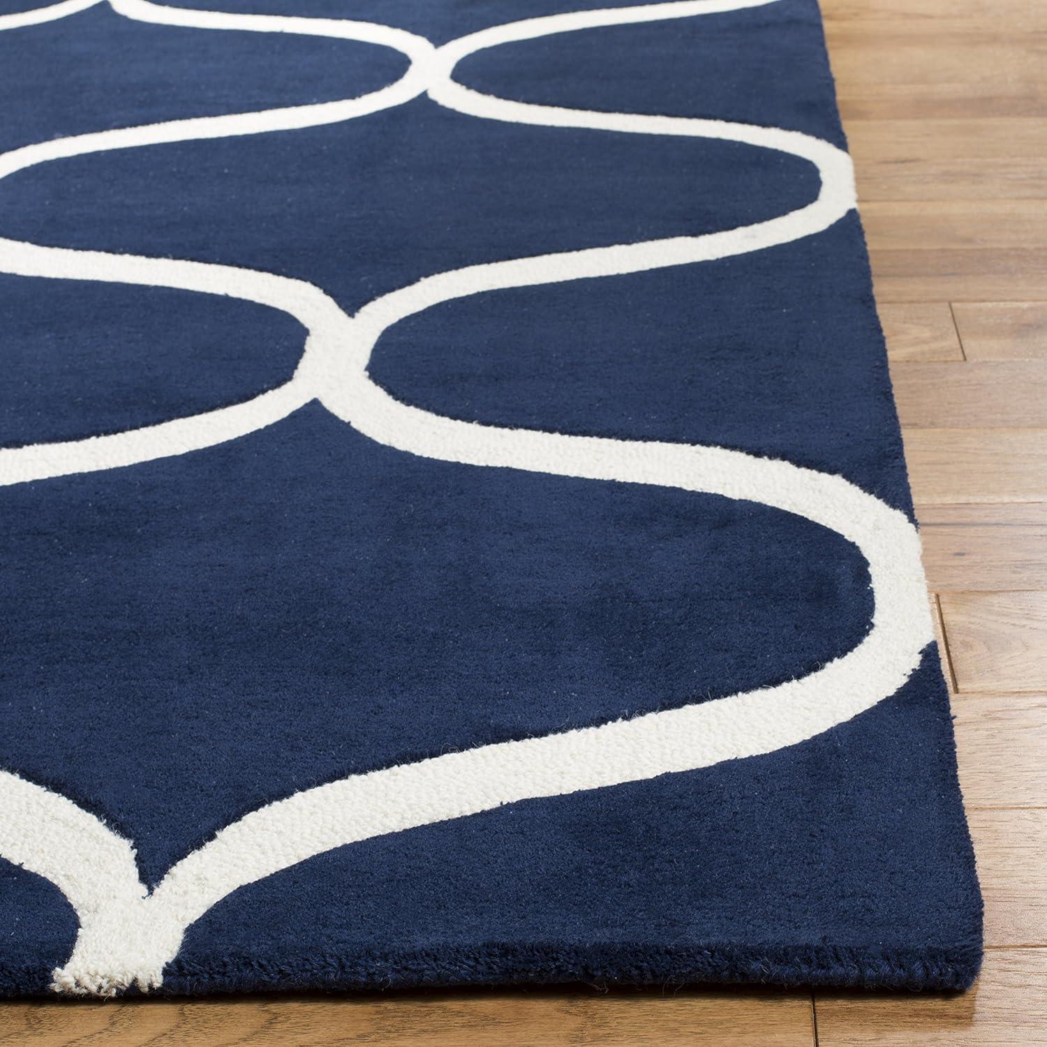 Handmade Cambridge Dark Blue/Ivory Wool 4'x6' Tufted Rug