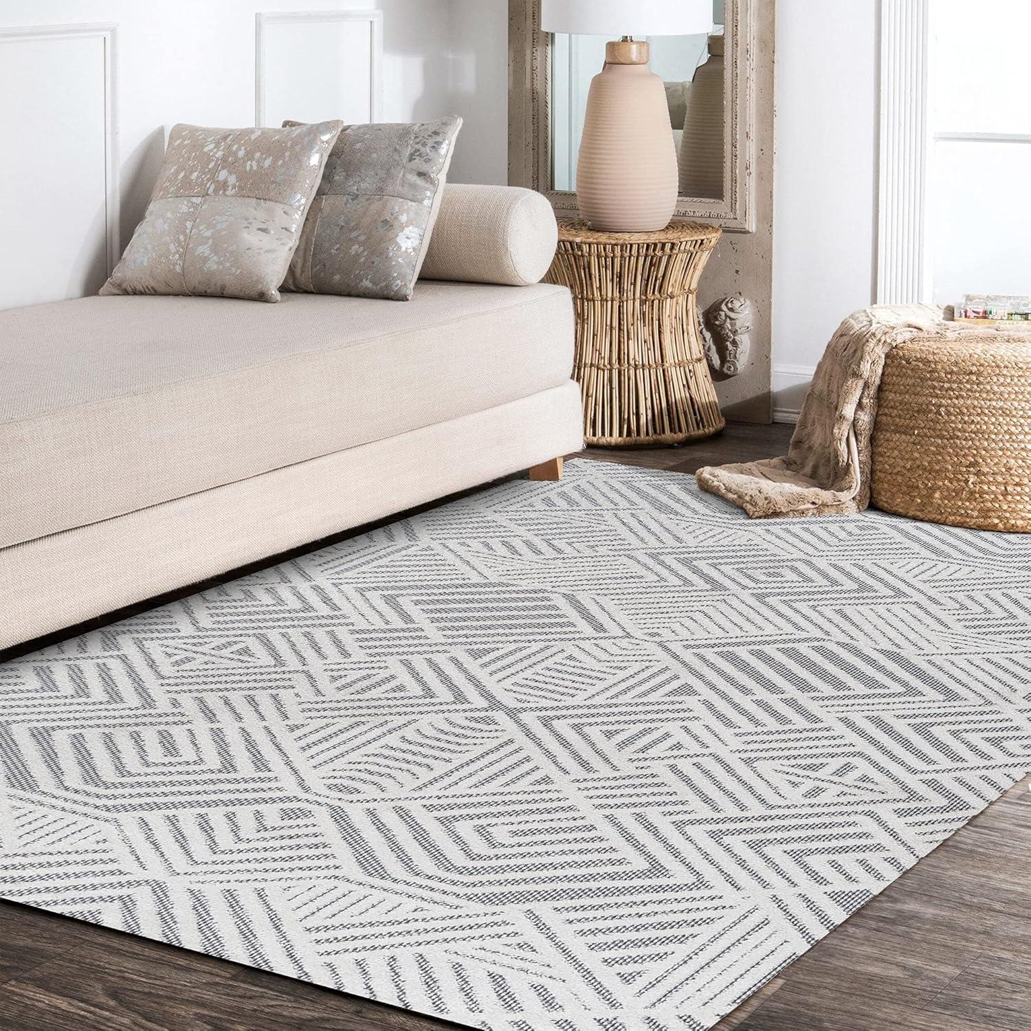 3'x5' Jordan High-Low Pile Art Deco Geometric Indoor/Outdoor Area Rug, White/Black - JONATHAN Y