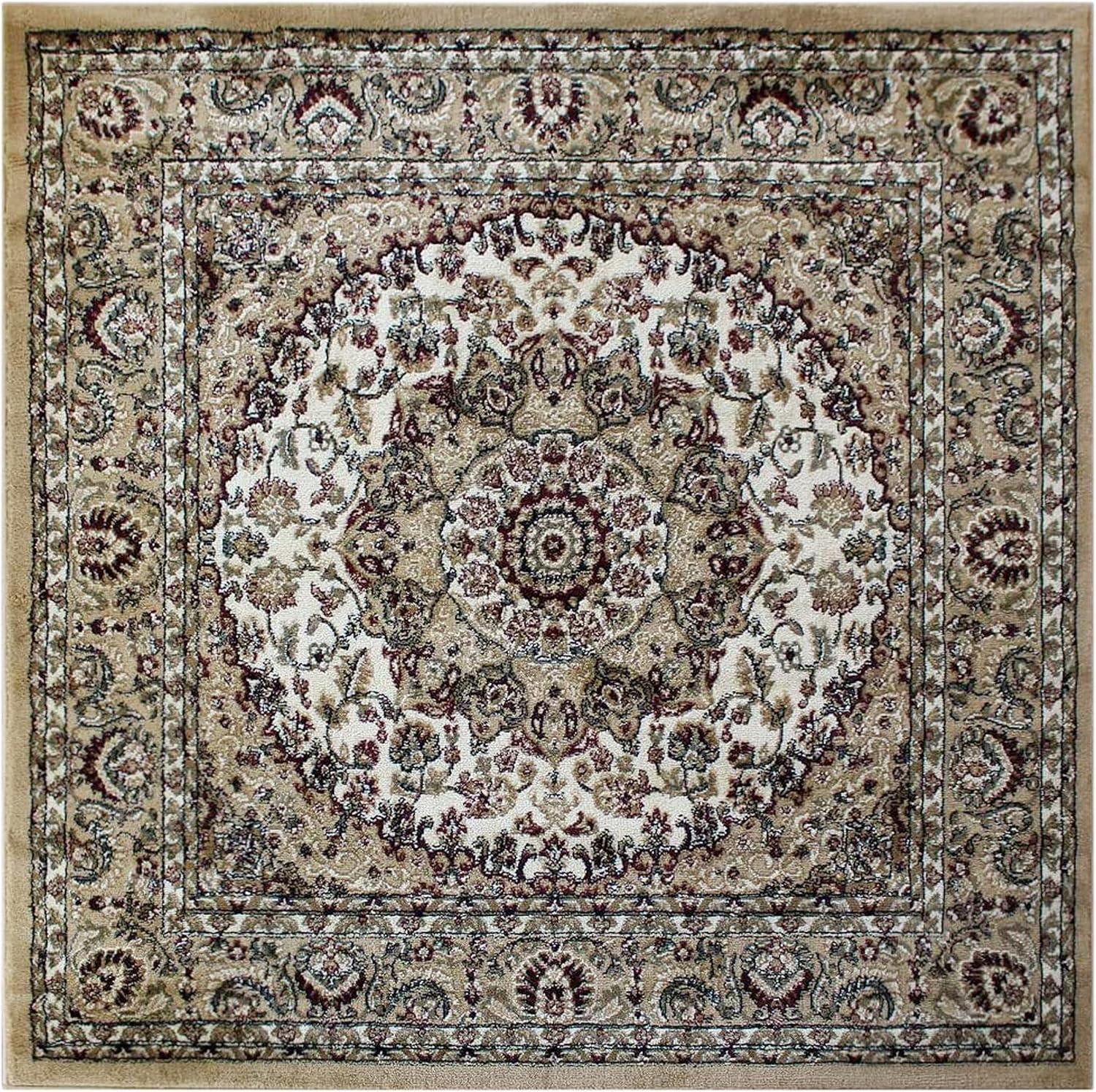 Flash Furniture Mersin Collection Square Traditional Black, Burgundy, Green, Beige, Ivory Area Rug, 4' x 4'