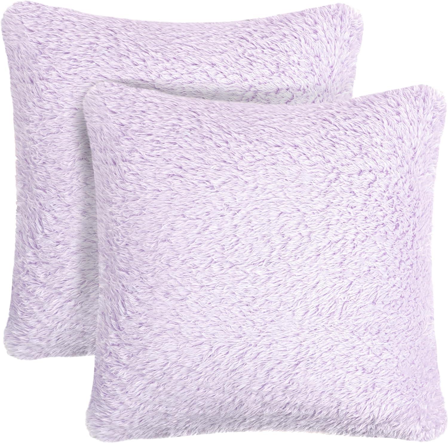 PAVILIA Set of 2 Fluffy Throw Pillow Covers, Decorative Faux Shearling Fur Square Cushion Accent for Bed Sofa Couch