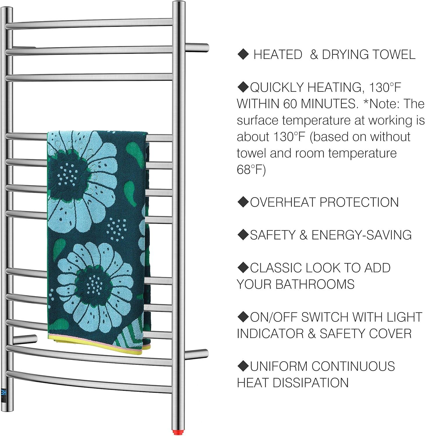 HEATGENE Towel Warmer Wall Mount Electric Plug-in/Hardwired Heated Towel Rack Mirror Polish