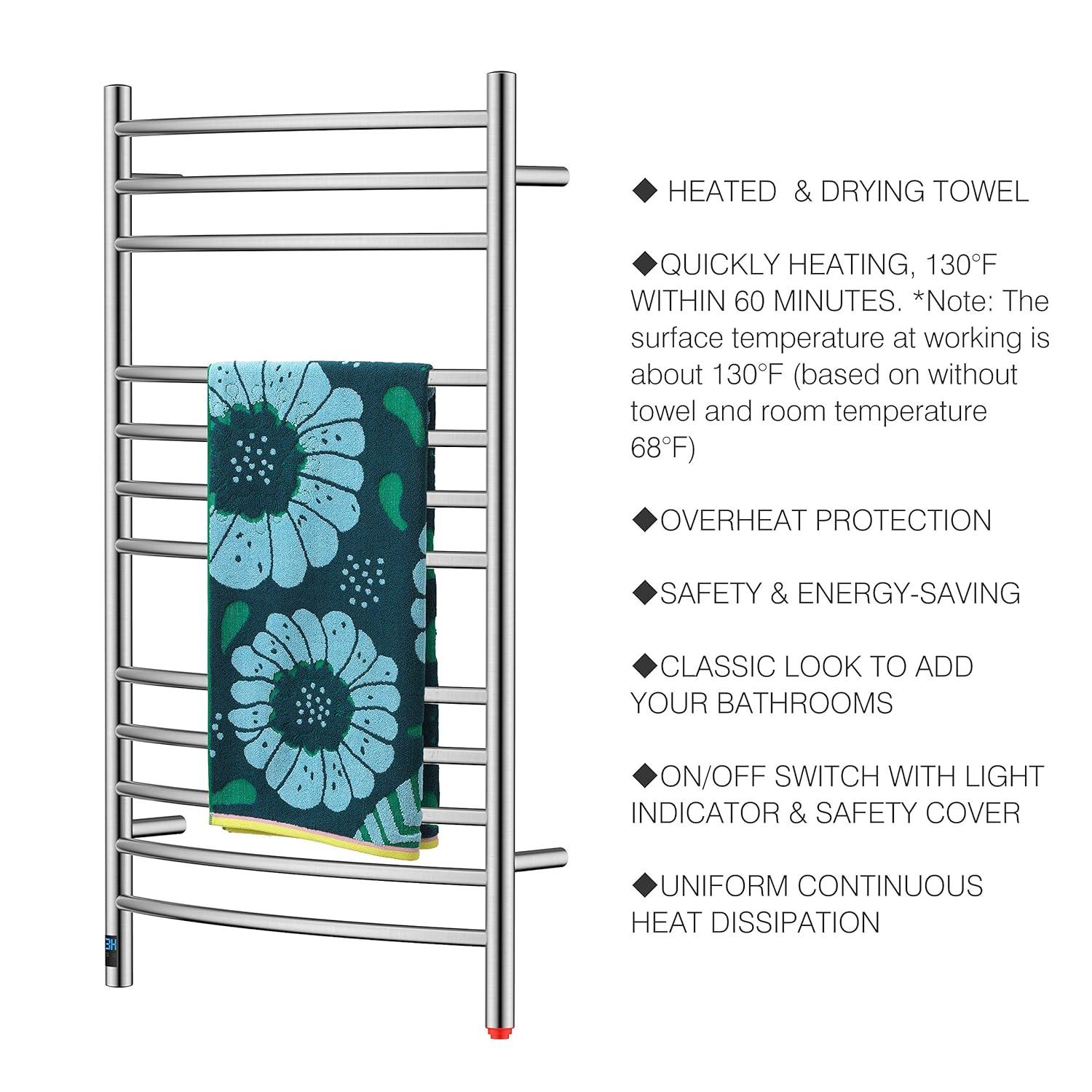 HEATGENE Towel Warmer Wall Mount Electric Plug-in/Hardwired Heated Towel Rack Mirror Polish