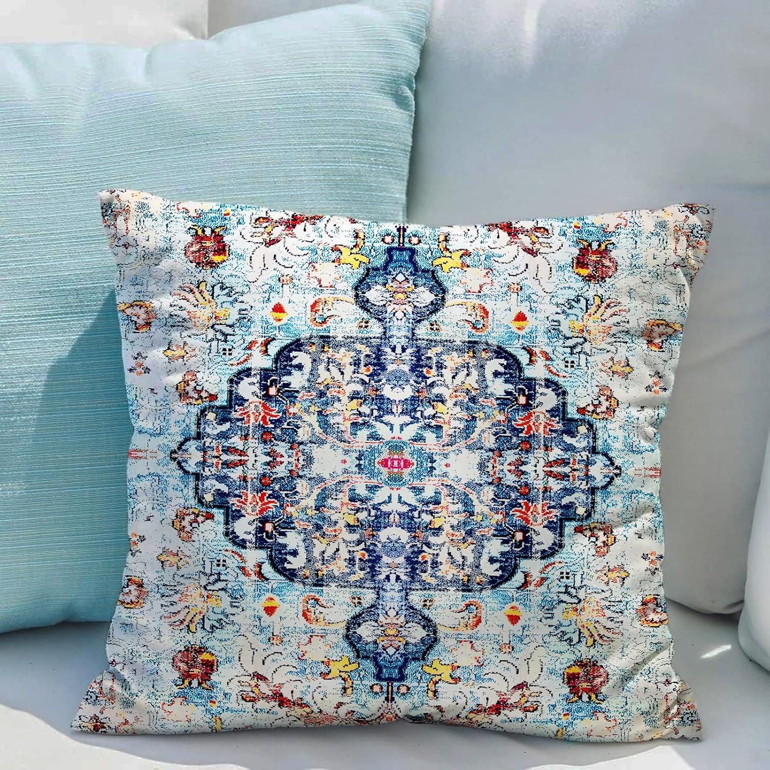 Boho Green Throw Pillow Covers 18x18 inch Set of 2,Bohemian Carpet Double Sided Pattern Soft Plush Cushion Cover for Couch Sofa Bed Decorative,Only Pillowcase (No Insert)