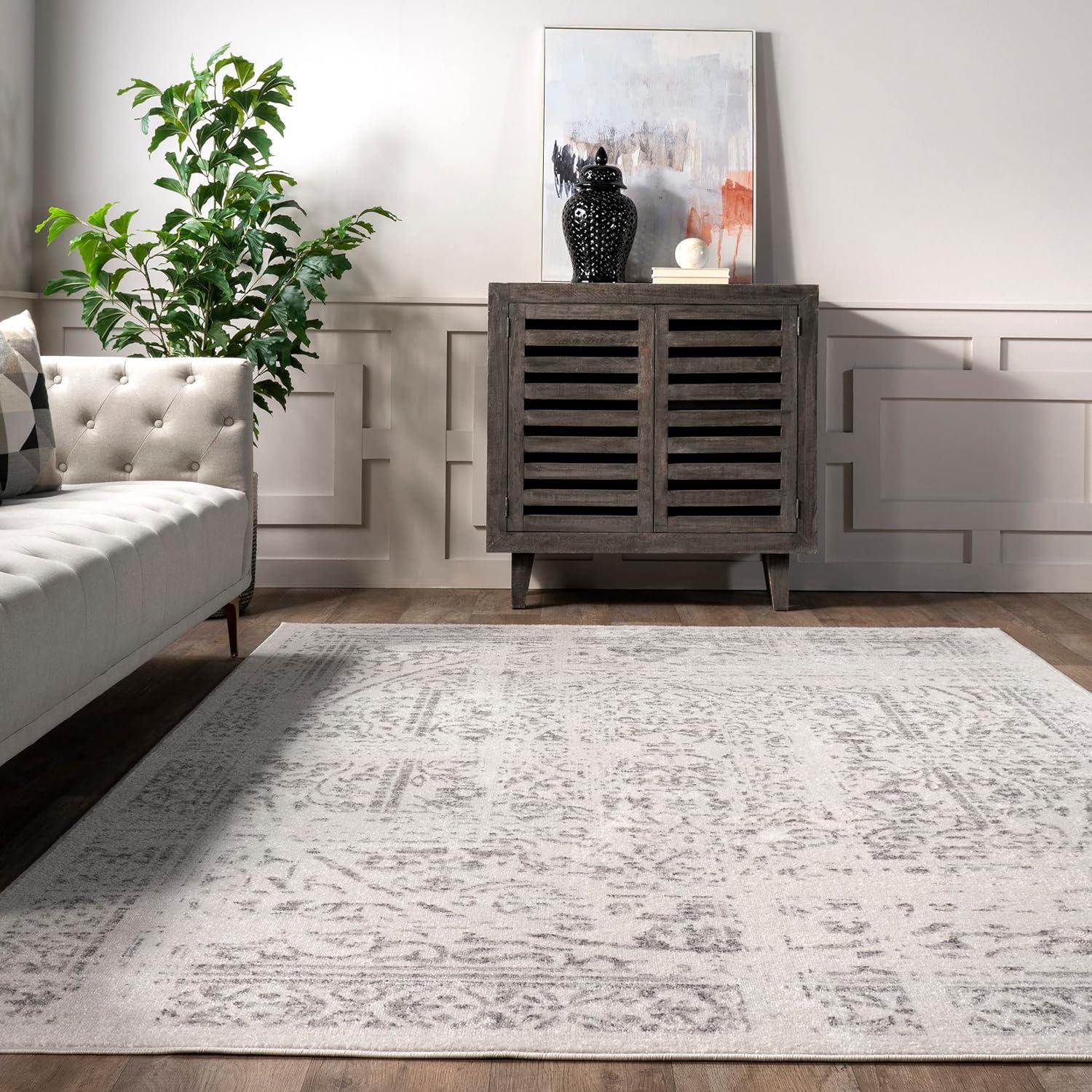Nuloom Arlena Medallion 4x6 Indoor Area Rug for Living Room Bedroom Dining Room Kitchen, Grey/Ivory