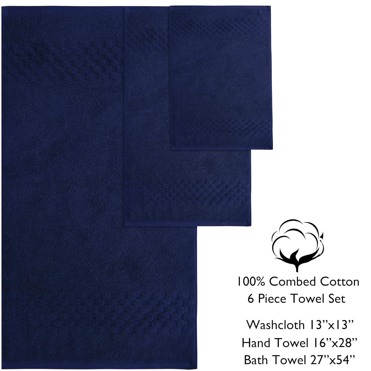 Feather & Stitch NY Luxury Ringspun 625 GSM luxury 6-piece, 100% cotton- super-soft, highly absorbent & quick-dry bath towel set (2 PC - bath, hand & washcloth)  (Set of 6)