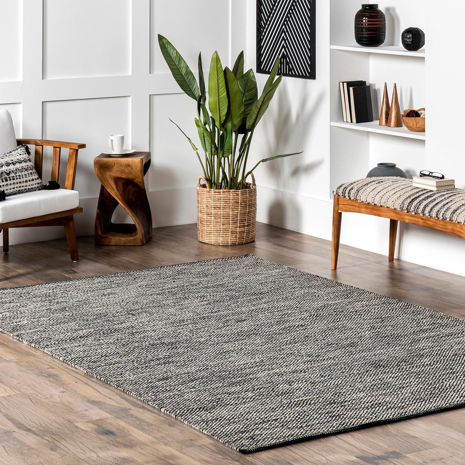 Gray Flat Woven Handmade Cotton Rectangular Rug