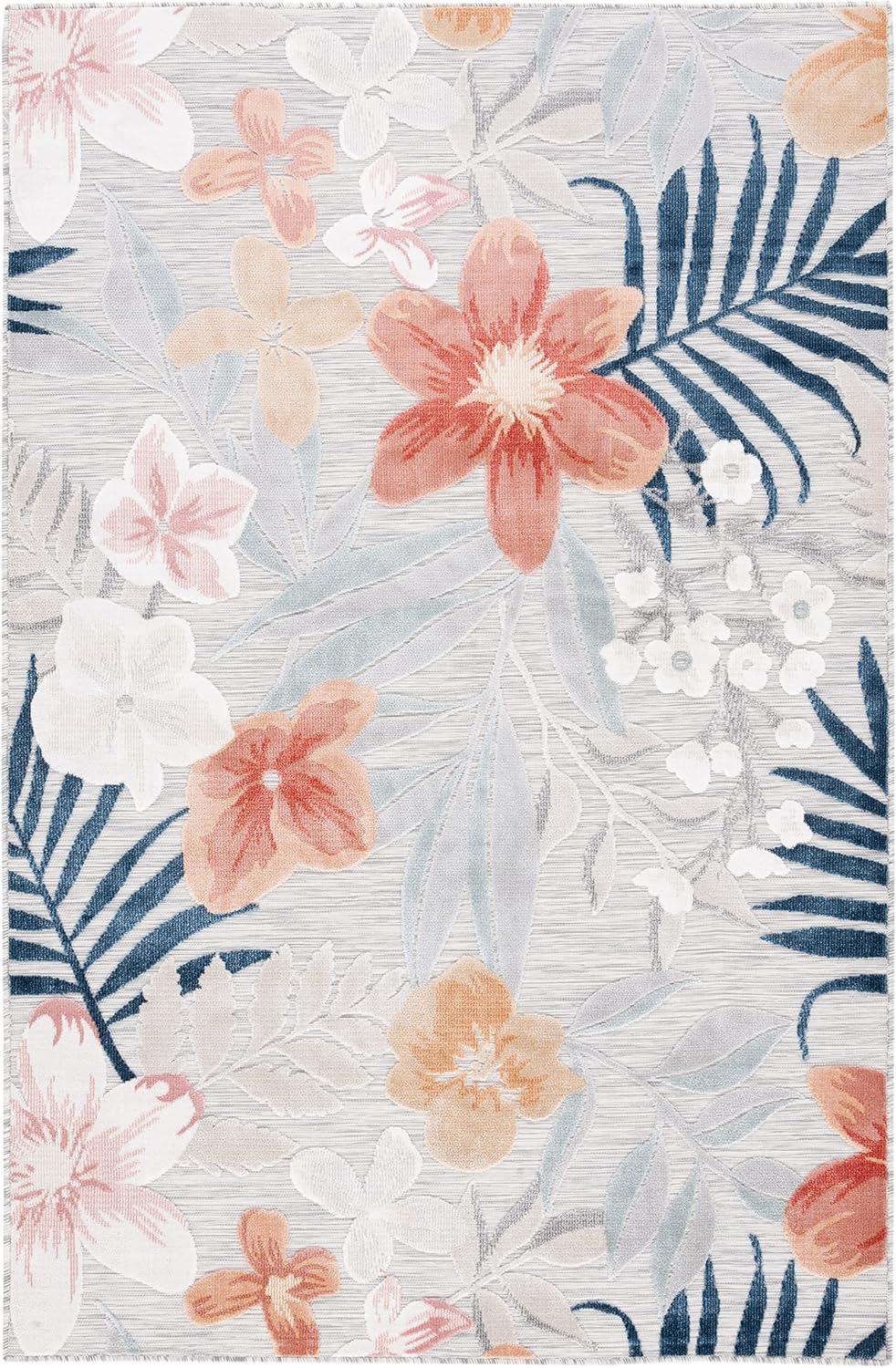 Cabana CBN454 Power Loomed UV Resistant Indoor/Outdoor Area Rug - Grey/Rust - 5'1"x7'6" - Safavieh