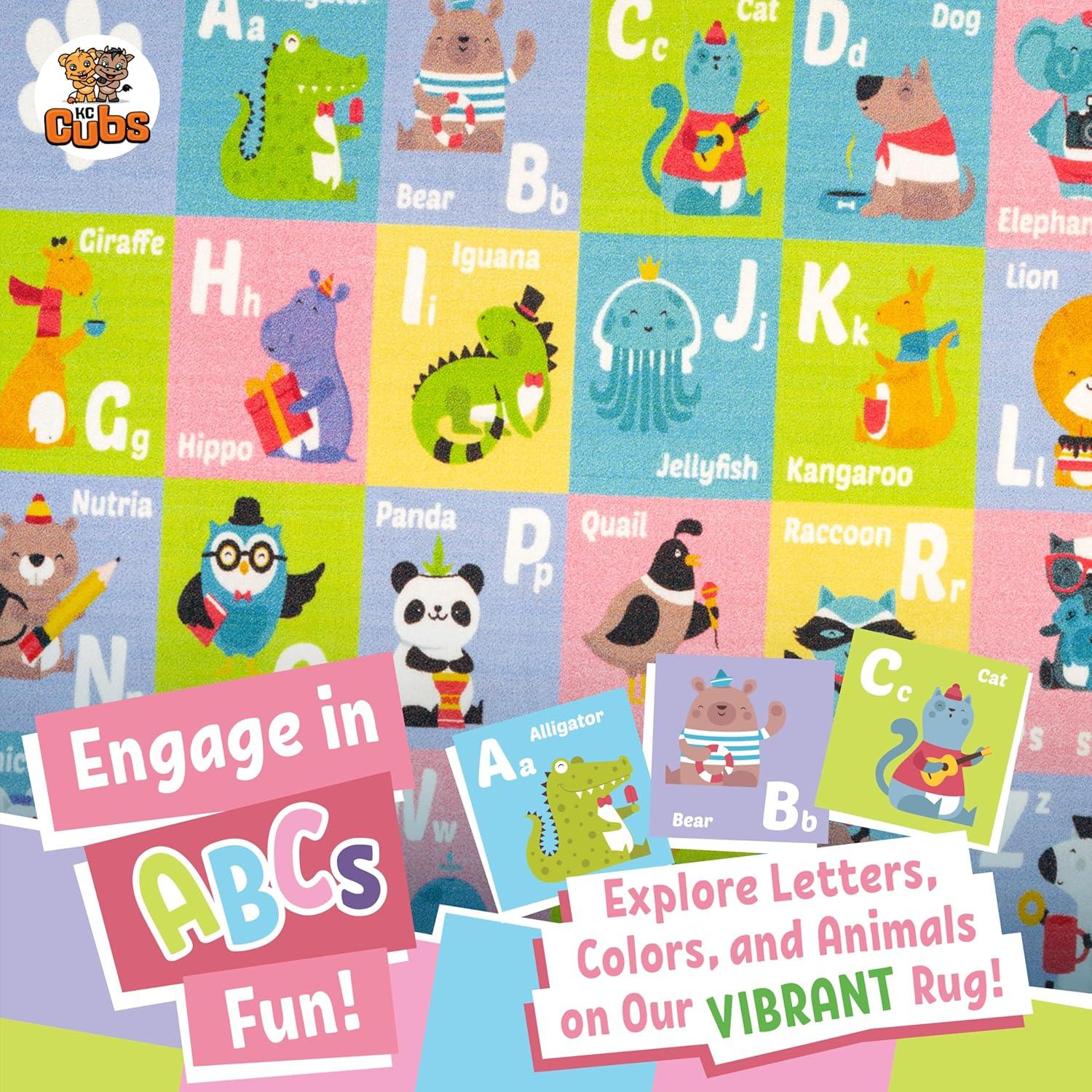 KC CUBS Boy & Girl Kids ABC Alphabet Animal Educational Learning & Fun Game Play Area Non Slip Nursery Bedroom Classroom Rug Carpet, 3' 3" x 4' 11"