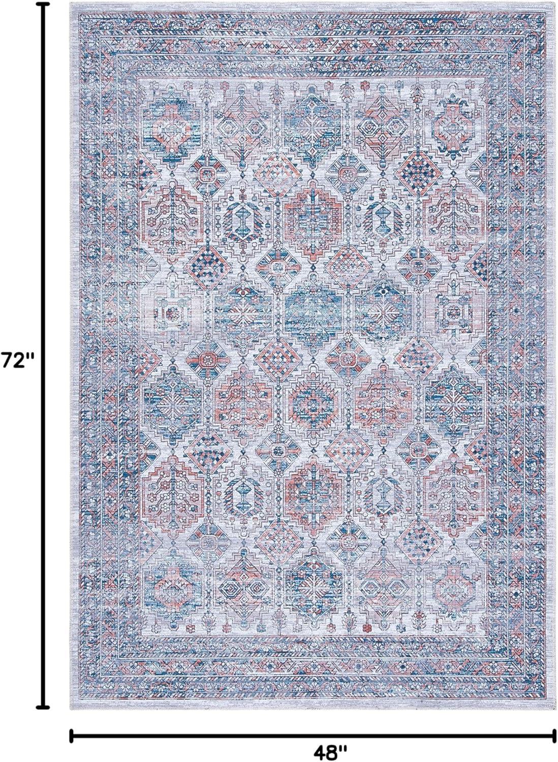 Serapi SEP520 Power Loomed Machine Washable Skid-Resistant Indoor Accent Rug - Ivory/Rust - 4'x6' - Safavieh