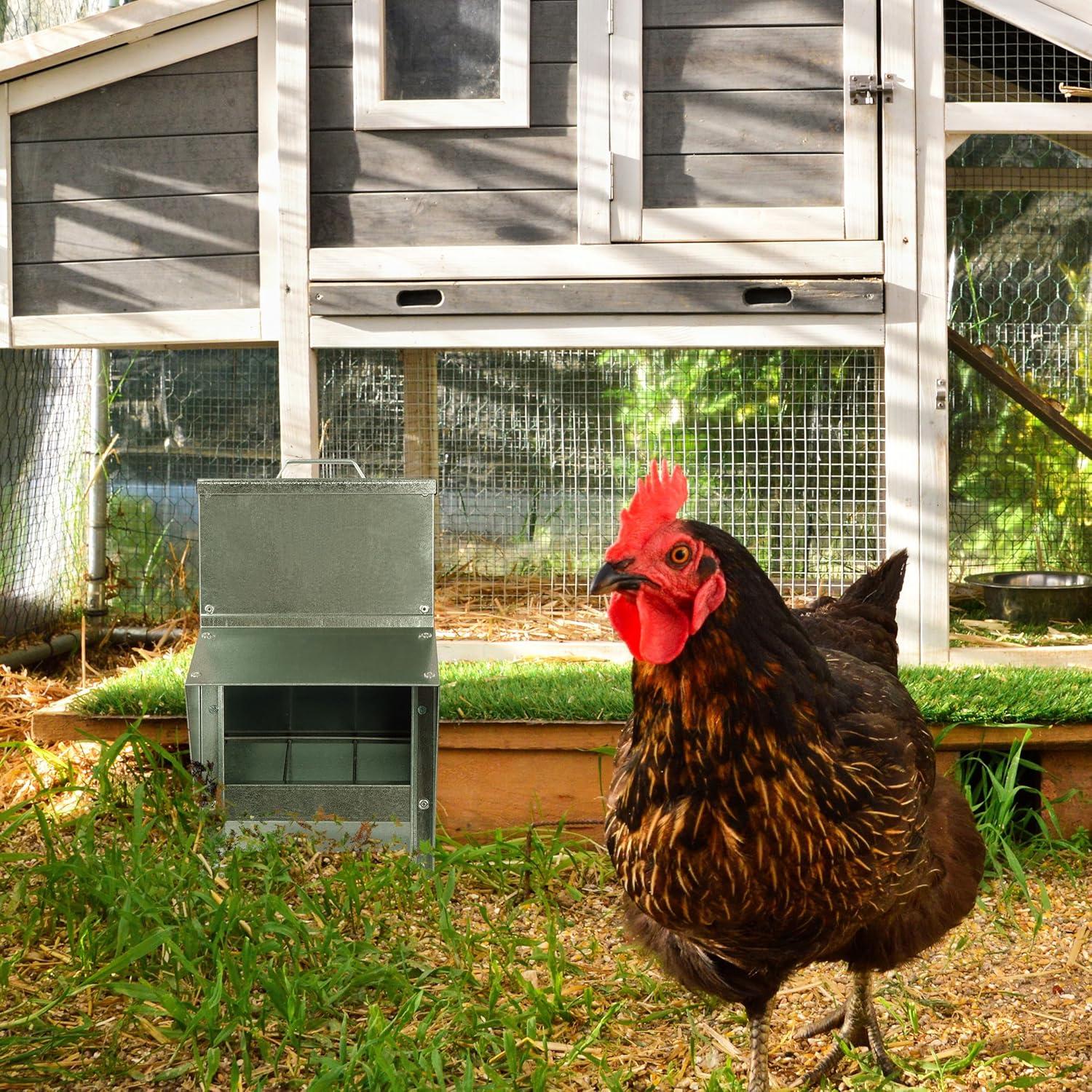 Rural365 11.5lb Capacity Galvanized Chicken Feeder Weatherproof Coop Dispenser