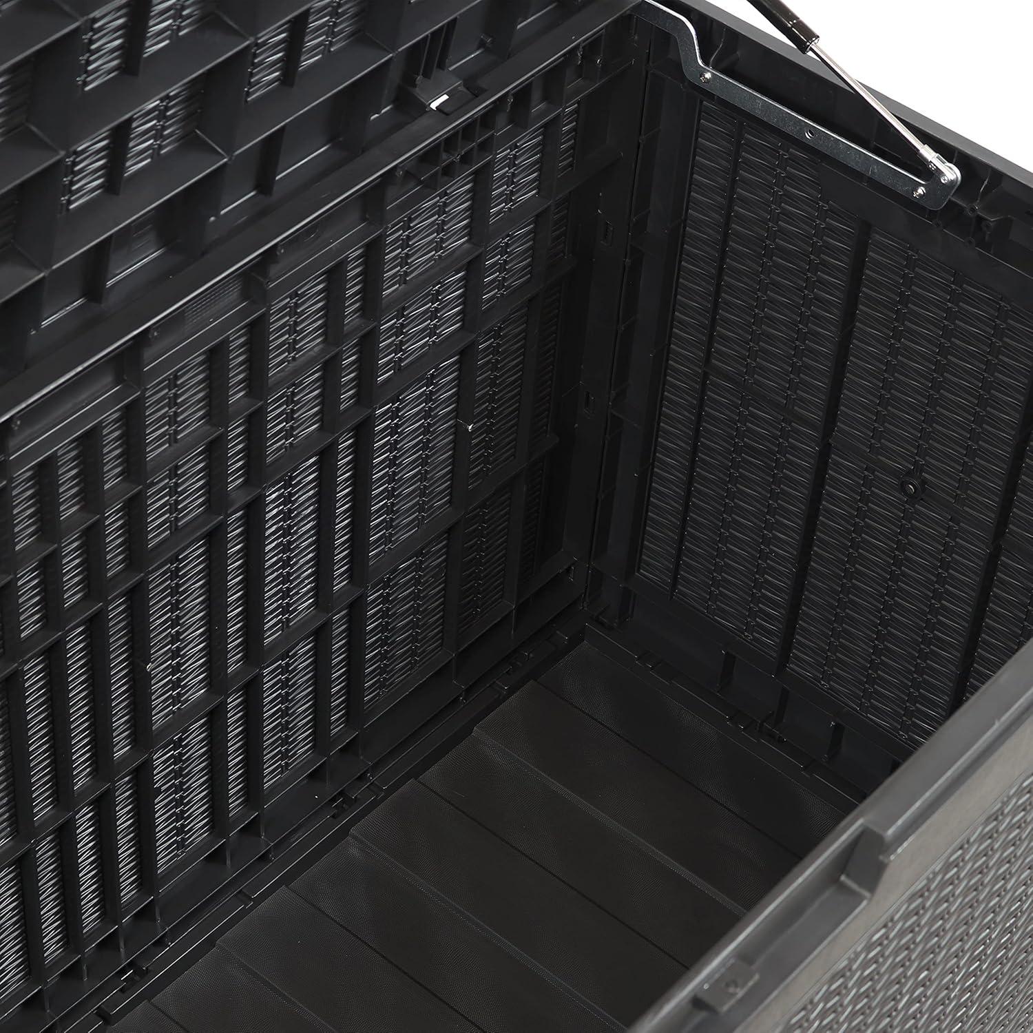 Sunnydaze Outdoor Deck and Patio Storage Box with Rattan Design - 100 Gal. - Phantom Gray