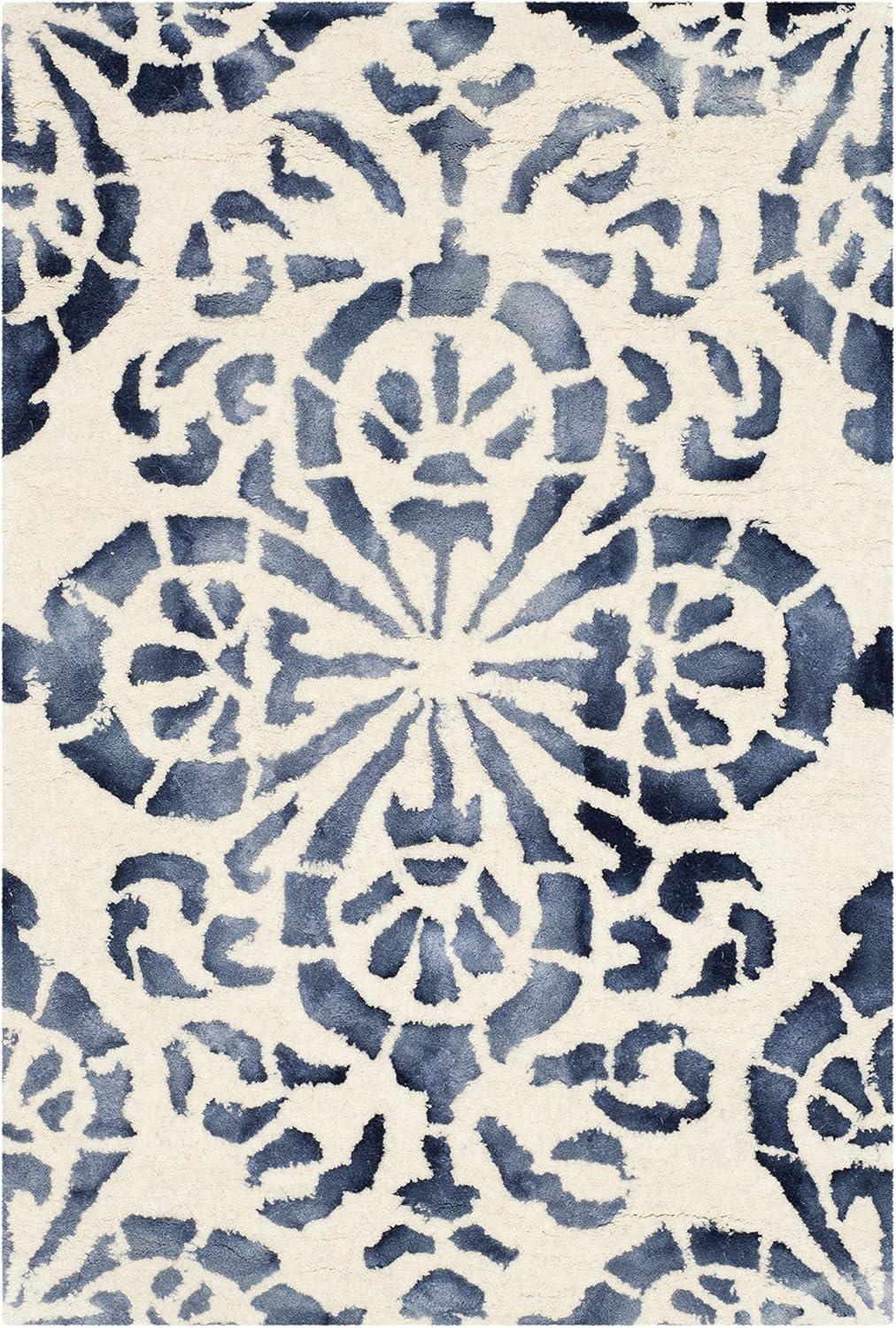 SAFAVIEH Dip Dye Collection 2' x 3' Ivory / Navy DDY719P Handmade Premium Wool Accent Rug