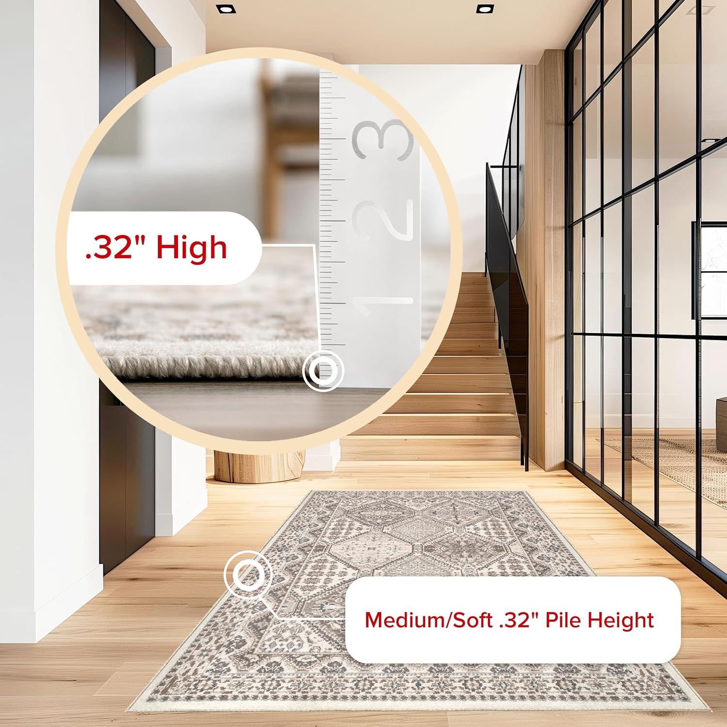 Nuloom 6 Round Becca  Tiled Indoor Area Rug, Beige, Faded Transitional Design, Stain Resistant, BedroomLiving Room, Kitchen,