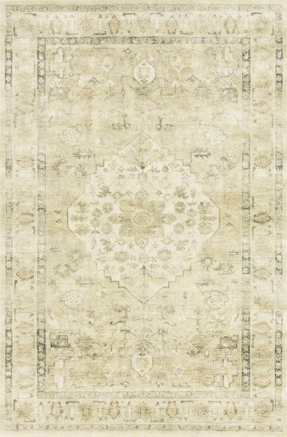 Ivory and Sand Synthetic Oriental Stain-Resistant Rug, 2'-2" x 5'