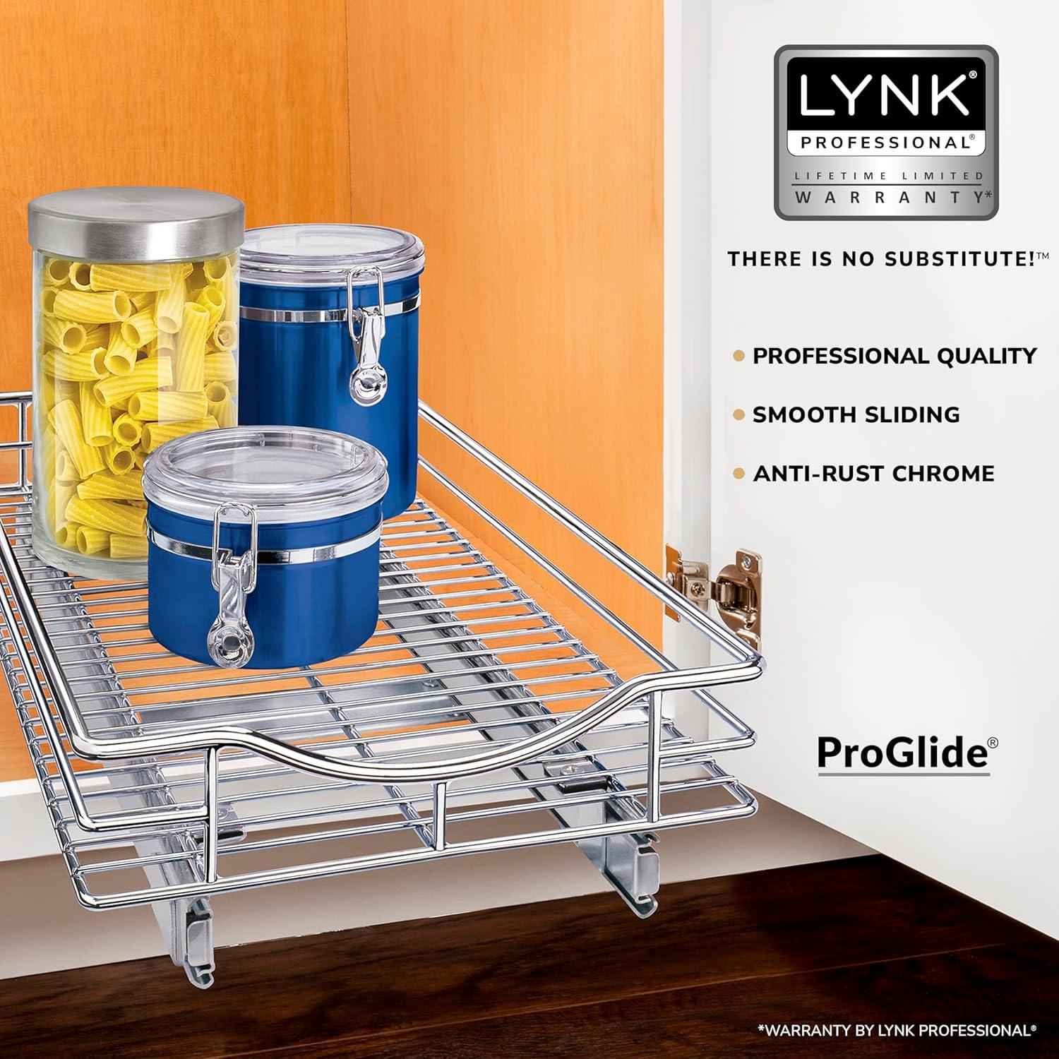 Lynk Professional Slide Out Cabinet Organizer - Pull Out Under Cabinet Sliding Shelf - 11" wide x 18" deep - Chrome: Under Sink Storage