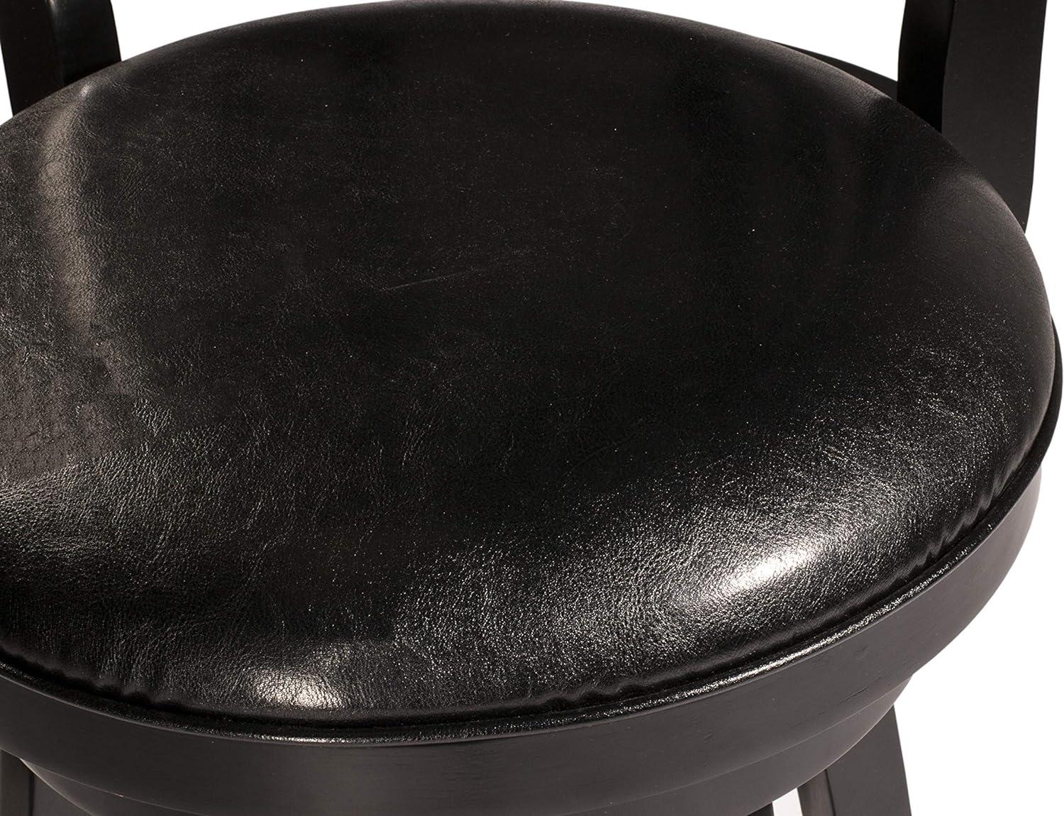 Transitional Black Faux Leather and Wood Swivel Bar Stool