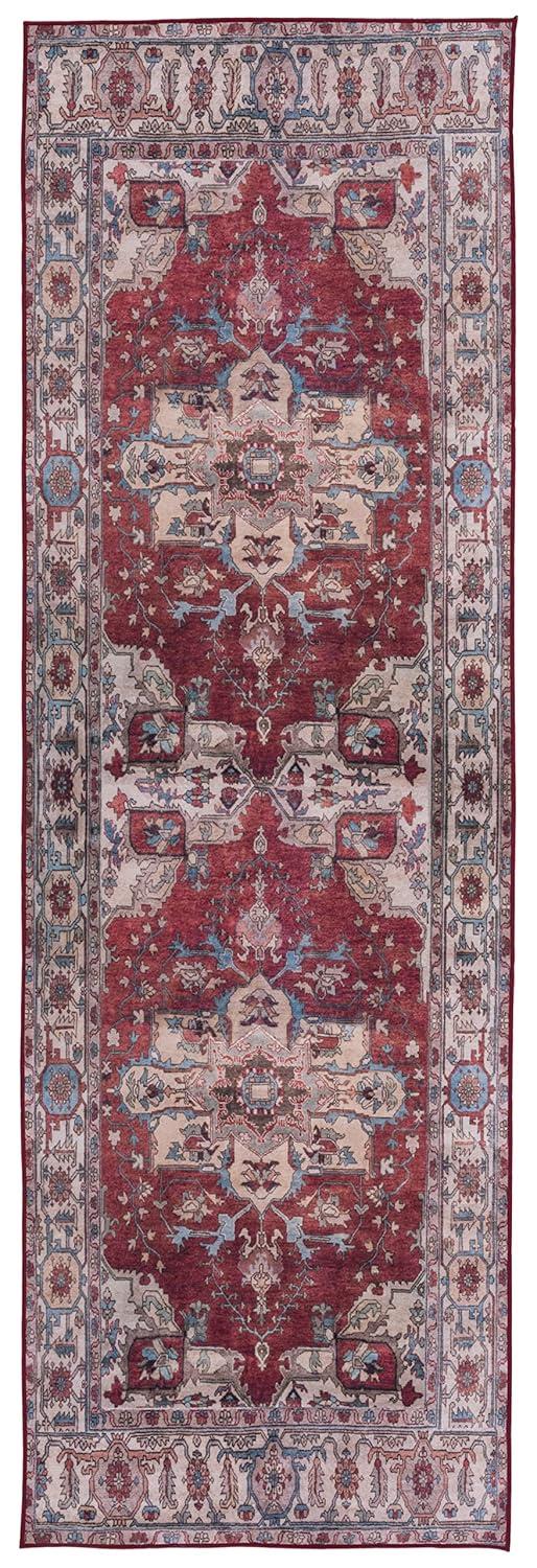 Tucson Vintage Persian TSN106 Power Loomed Machine Washable Skid-Resistant Indoor Runner Rug - Red/Beige - 2'6"x12' - Safavieh