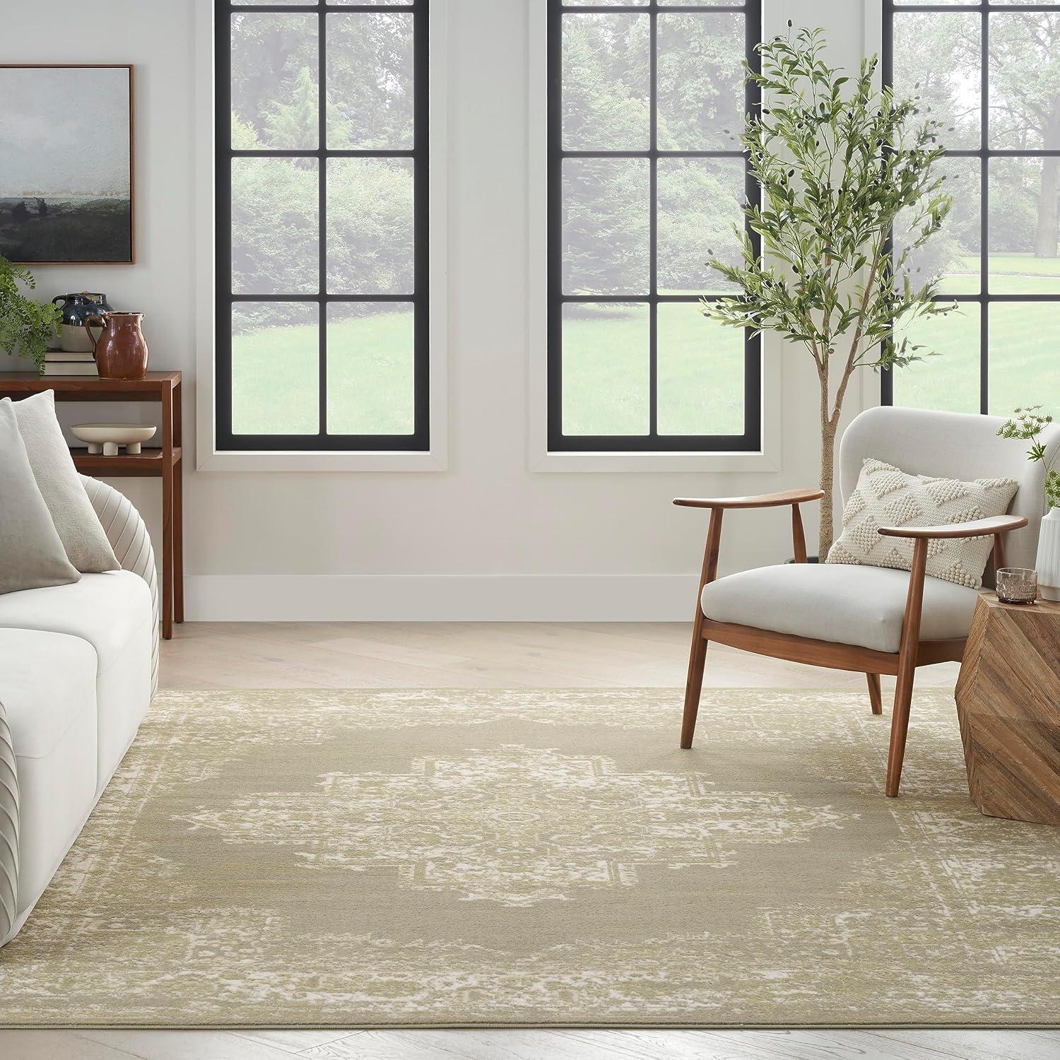 Nourison Grafix Center Medallion Area Rug Olive 7'10" x 9'10"