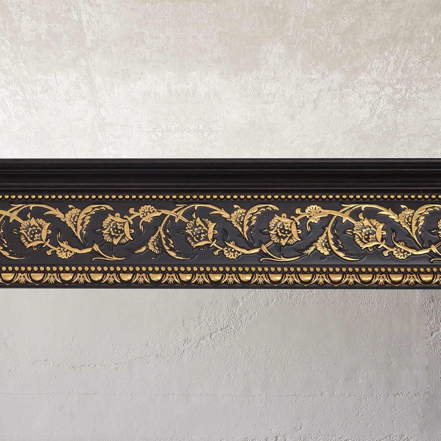 Gold Floral on Wood Tone Crown Molding 94 Inch