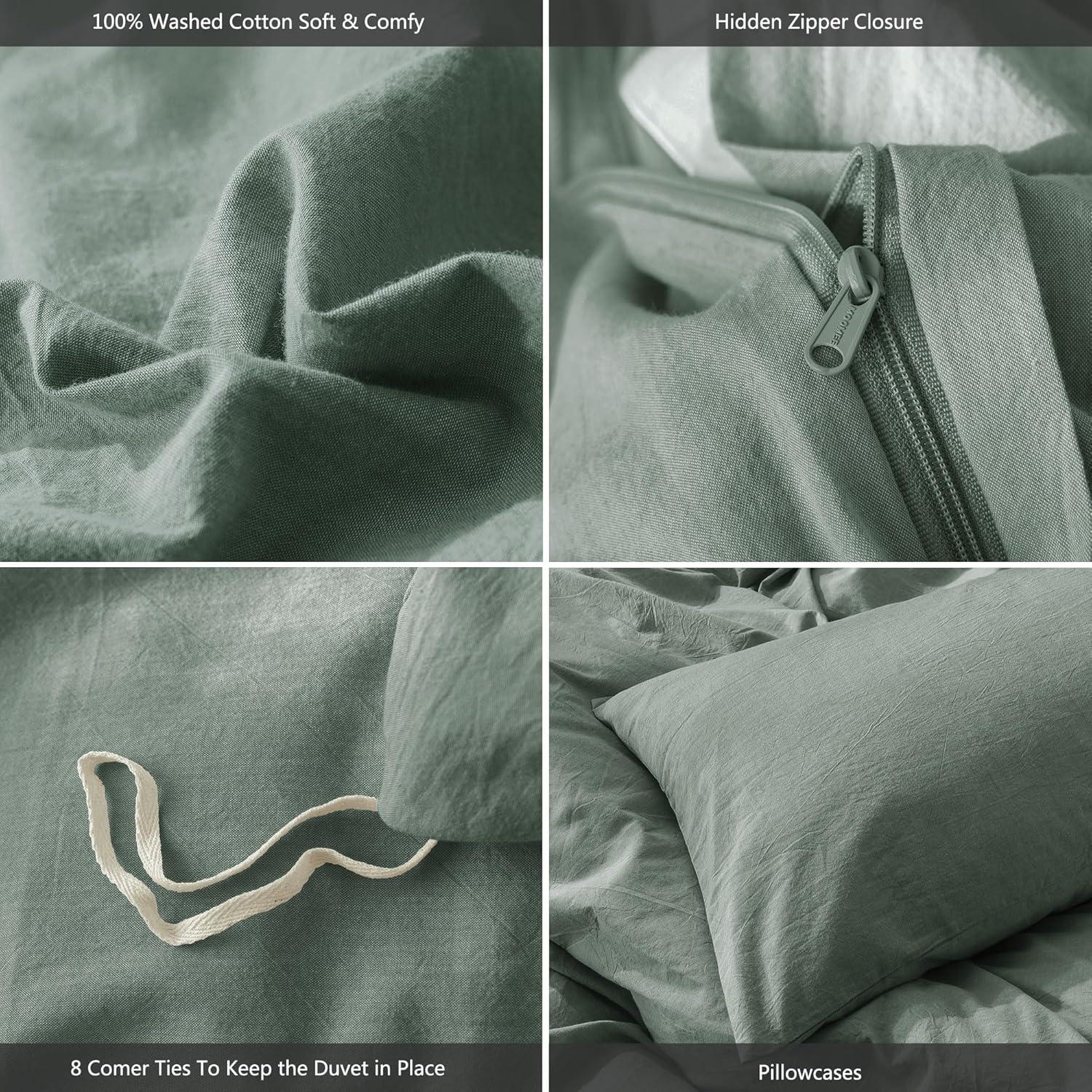 Sage Green King Linen-Like Cotton Duvet Cover Set