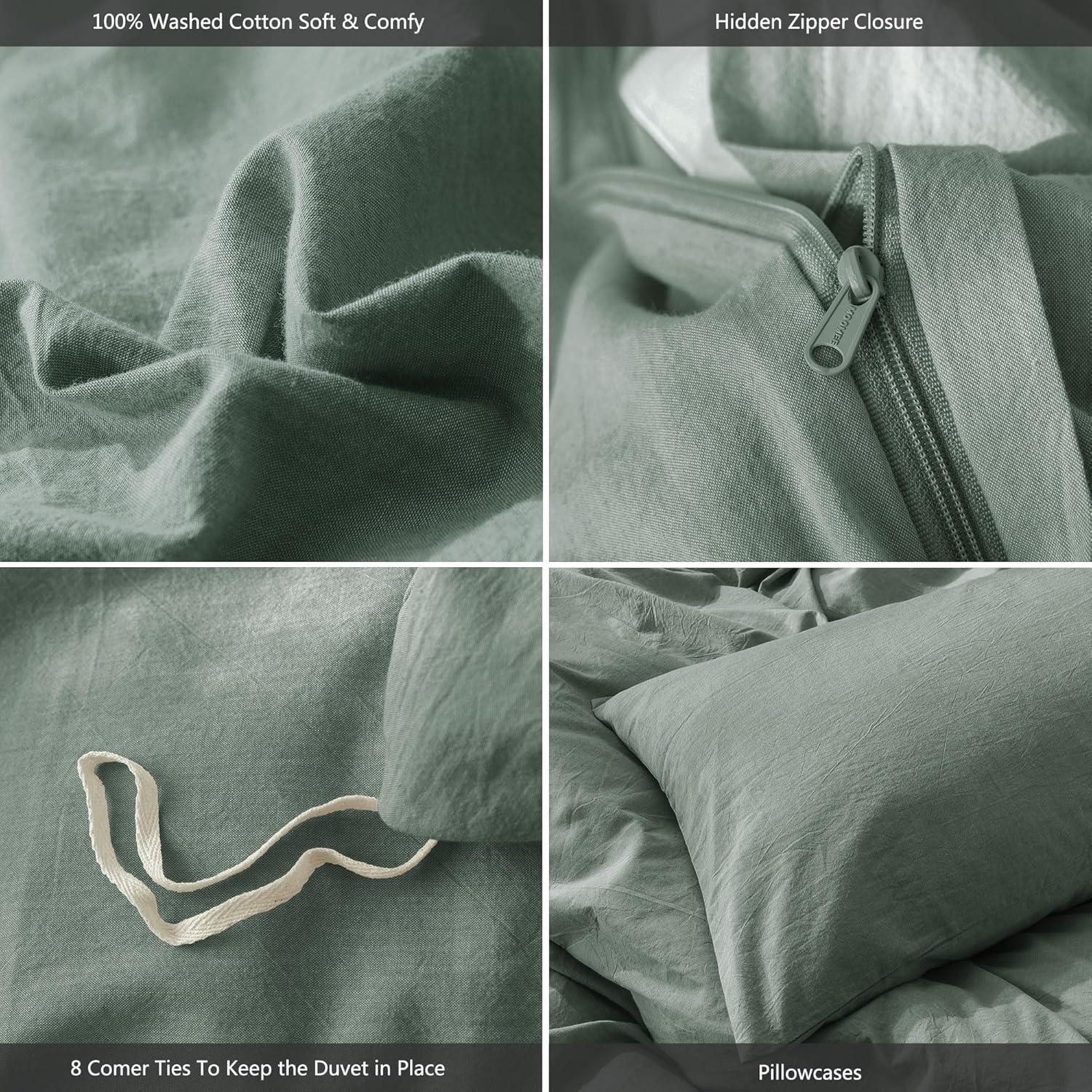 MOOMEE 100% Washed Cotton Linen Like Textured Duvet Cover Set