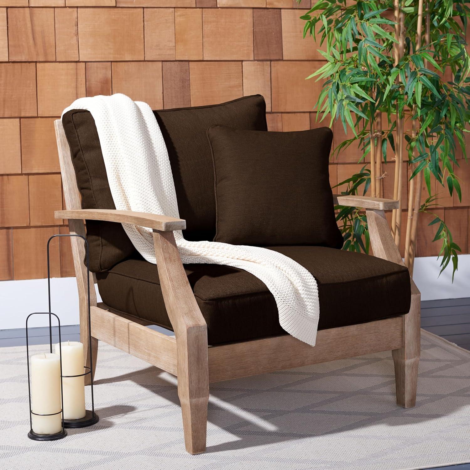 Ssafavieh Martinique Coastal Eucalyptus Wood Solid Print Armchair, Natural / Beige