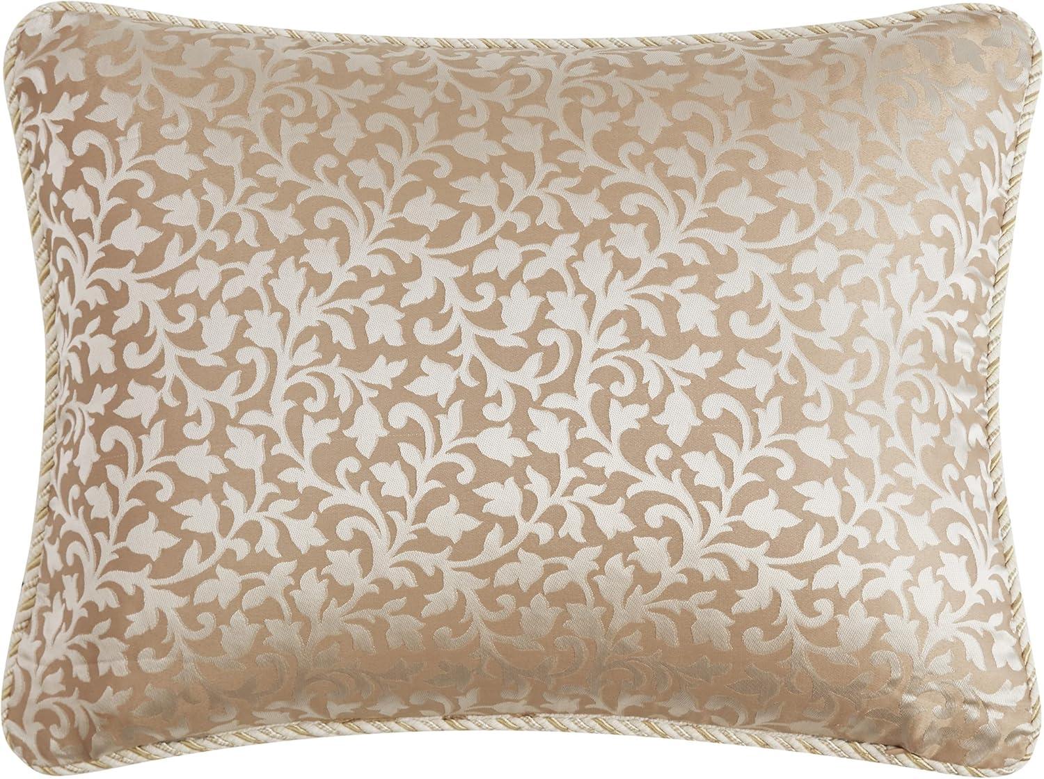 Ivory and Gold Damask Queen Comforter Set with Fringe Trim