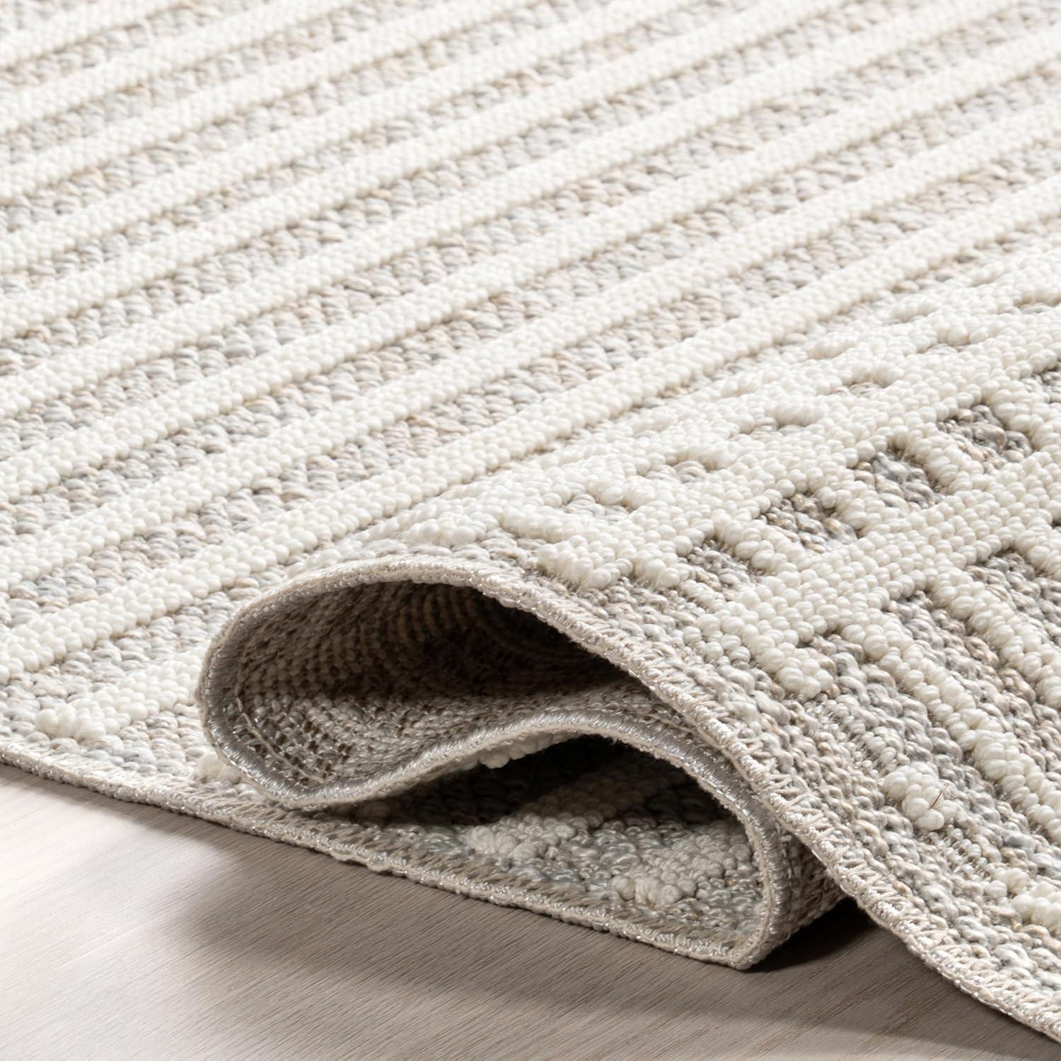 Nuloom Yulia Geometric Bands Pet Friendly Machine Washable Area Rug, 4' x 6', Light Grey