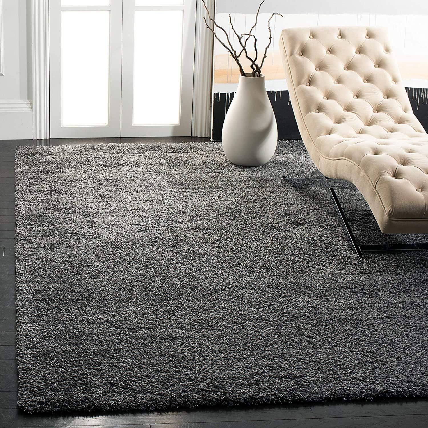 Luxurious Dark Grey Shag Area Rug, 5'3" x 7'6", Stain-Resistant Synthetic