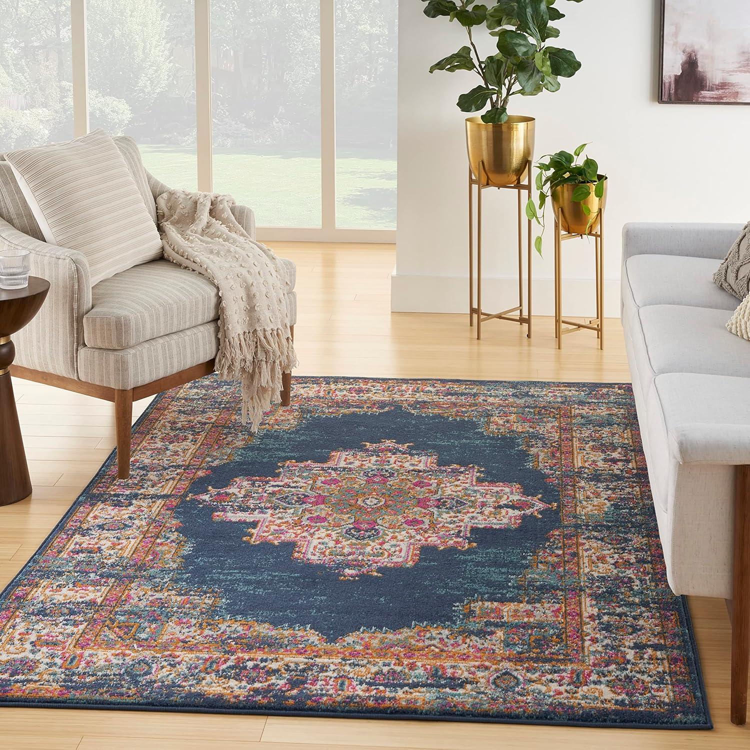 Nourison Passion Medallion Bohemian Indoor Rug Navy 5'3" x 7'3"
