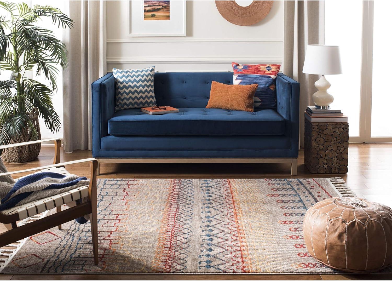Farmhouse FMH822 Power Loomed Indoor Area Rug - Navy/Orange - 8'x10' - Safavieh