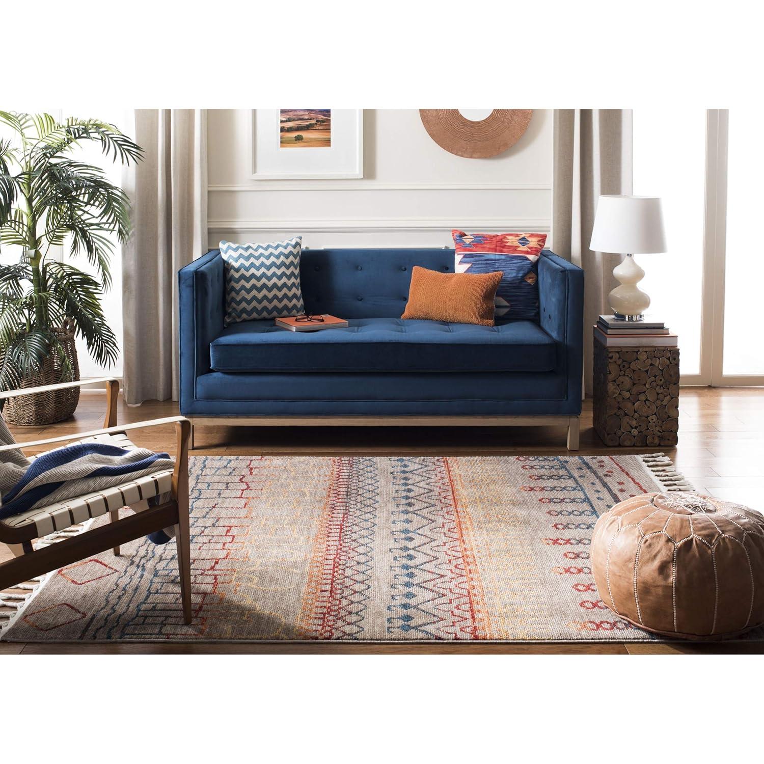 Farmhouse FMH822 Power Loomed Indoor Area Rug - Navy/Orange - 8'x10' - Safavieh