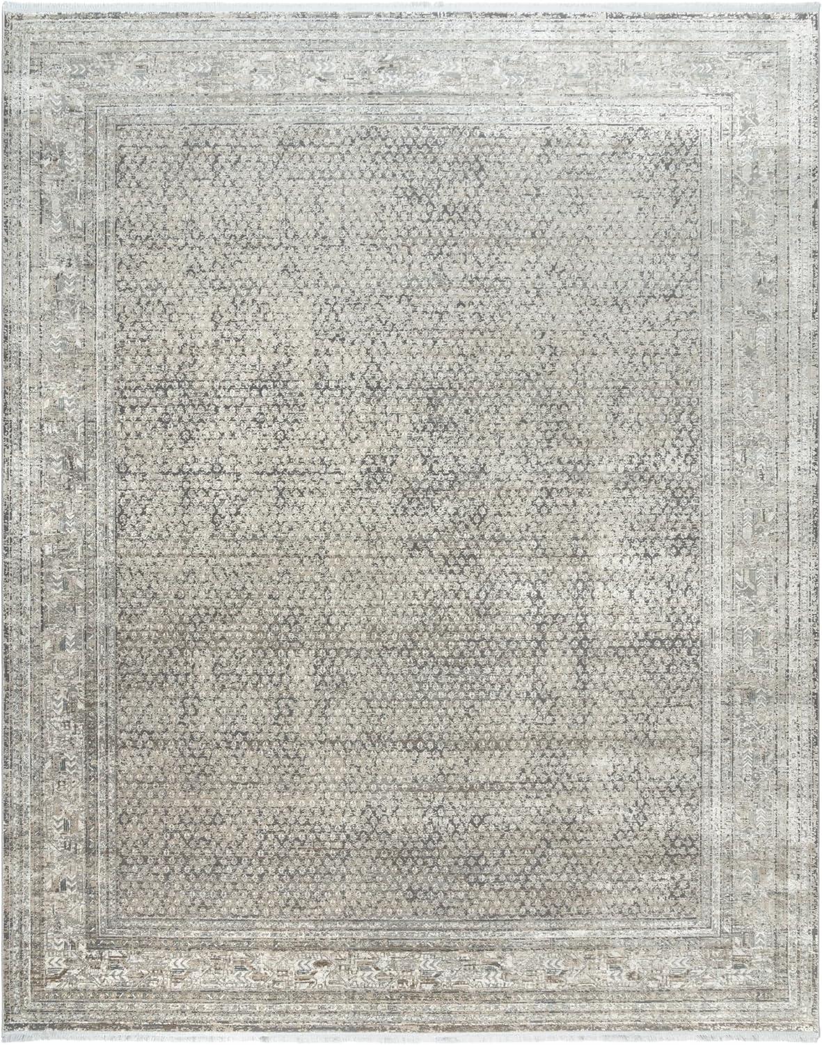 Florance Modica Transitional Oriental Border Floral Dark Gray High-Low Viscose/Acrylic Area Rug