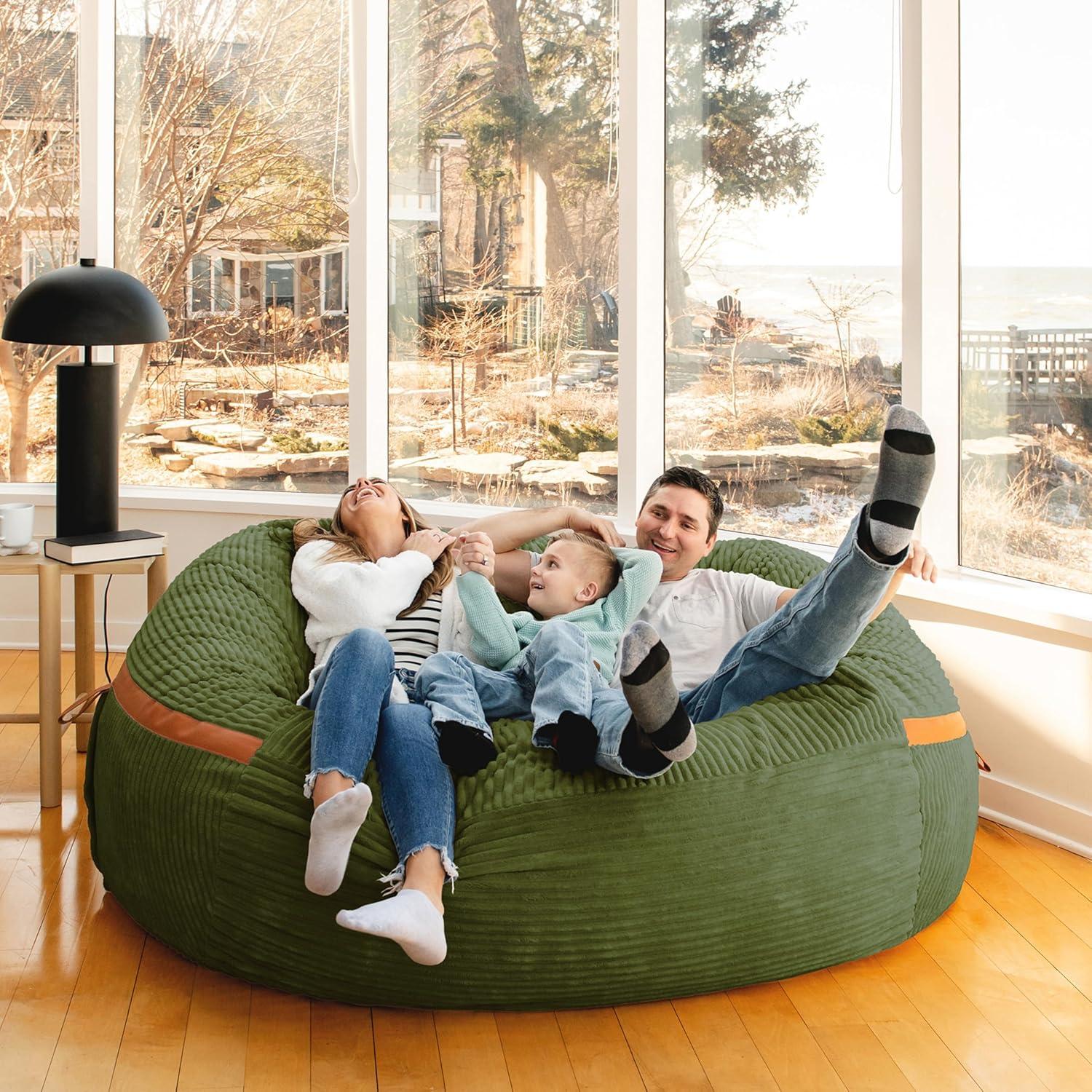 Big Joe Foam Filled Bean Bag Chair with Removable Cover, Corded Plush, Vegan Leather Accents, Medium to XXL Size