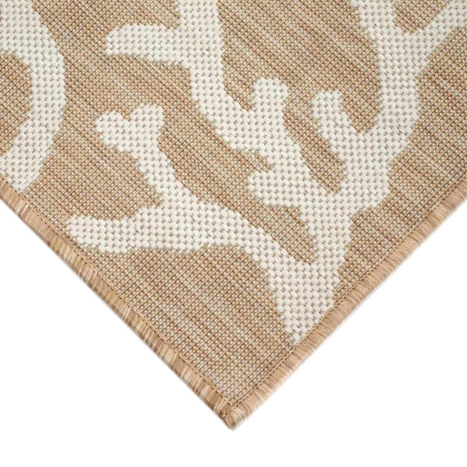Liora Manne Carmel Indoor/Outdoor Power Loomed Synthetic Blend Low Profile Area Rug - Transitional Border Coastal Ocean Decorative (Coral Border Sand) (1'11" x 7'6")