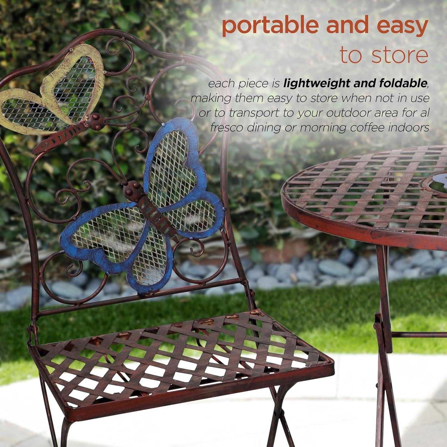 Bronze Butterfly Design 3-Piece Folding Bistro Set