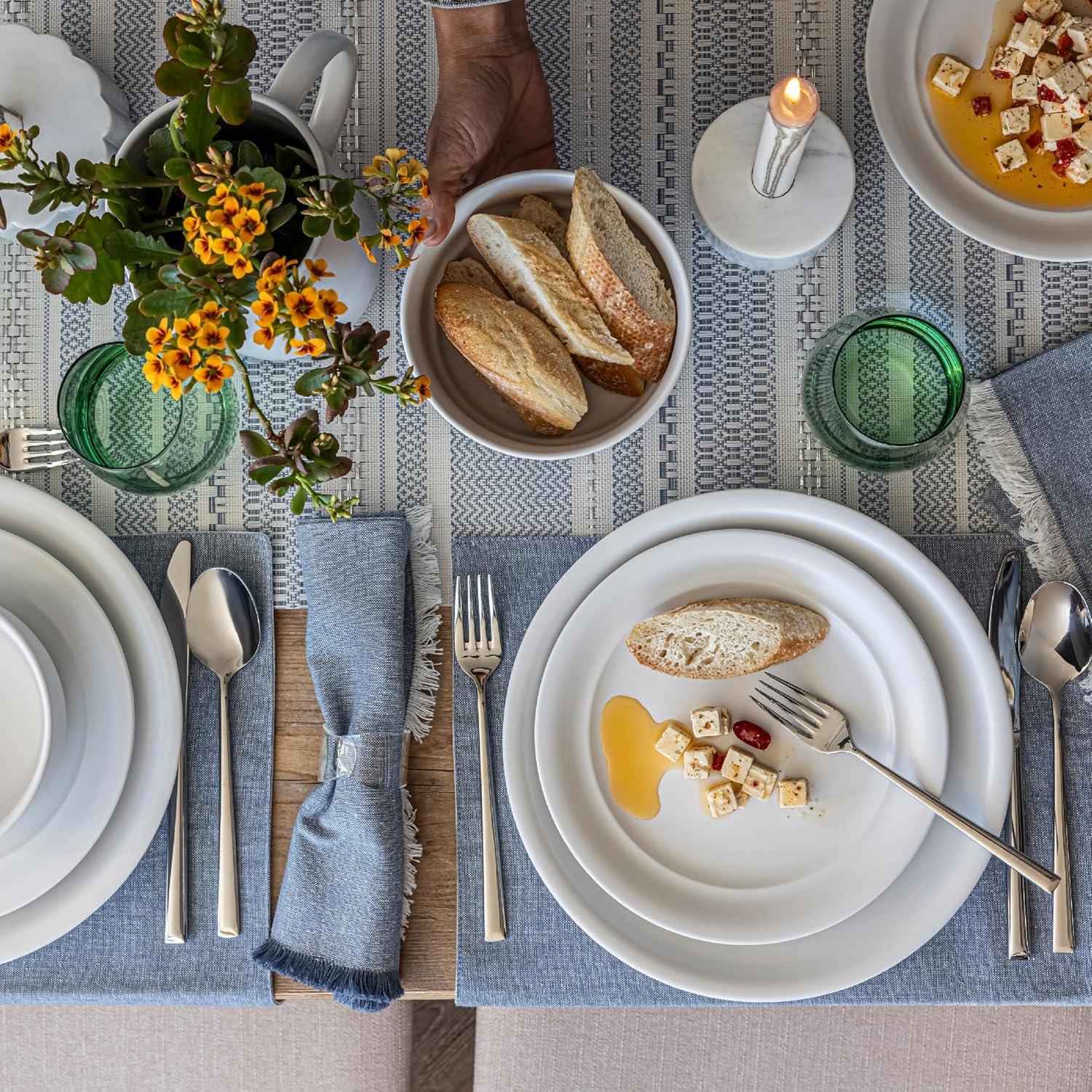over&back Rimmed 16-Piece Semi Hand-Finished Stoneware Dinnerware Set, Service for 4