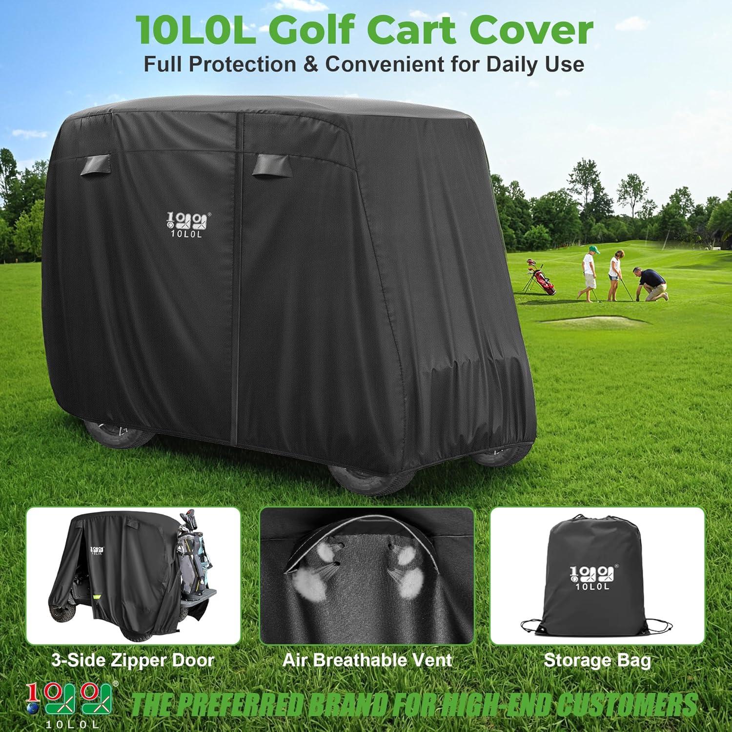10L0L Golf Cart Cover 4 Passenger for Yamaha EZGO Club Car, 420D Waterproof Sunproof Dustproof Enclosure Cover, Black