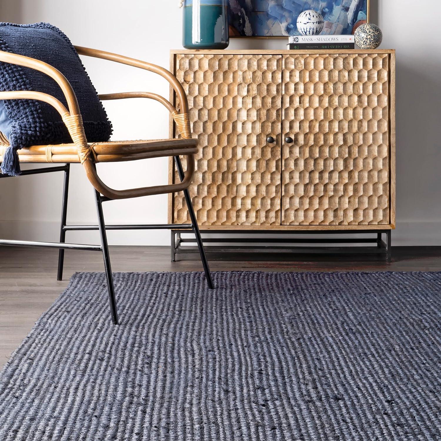 nuLOOM Rigo Hand Woven Farmhouse Jute Area Rug, Oval 4' x 6', Navy