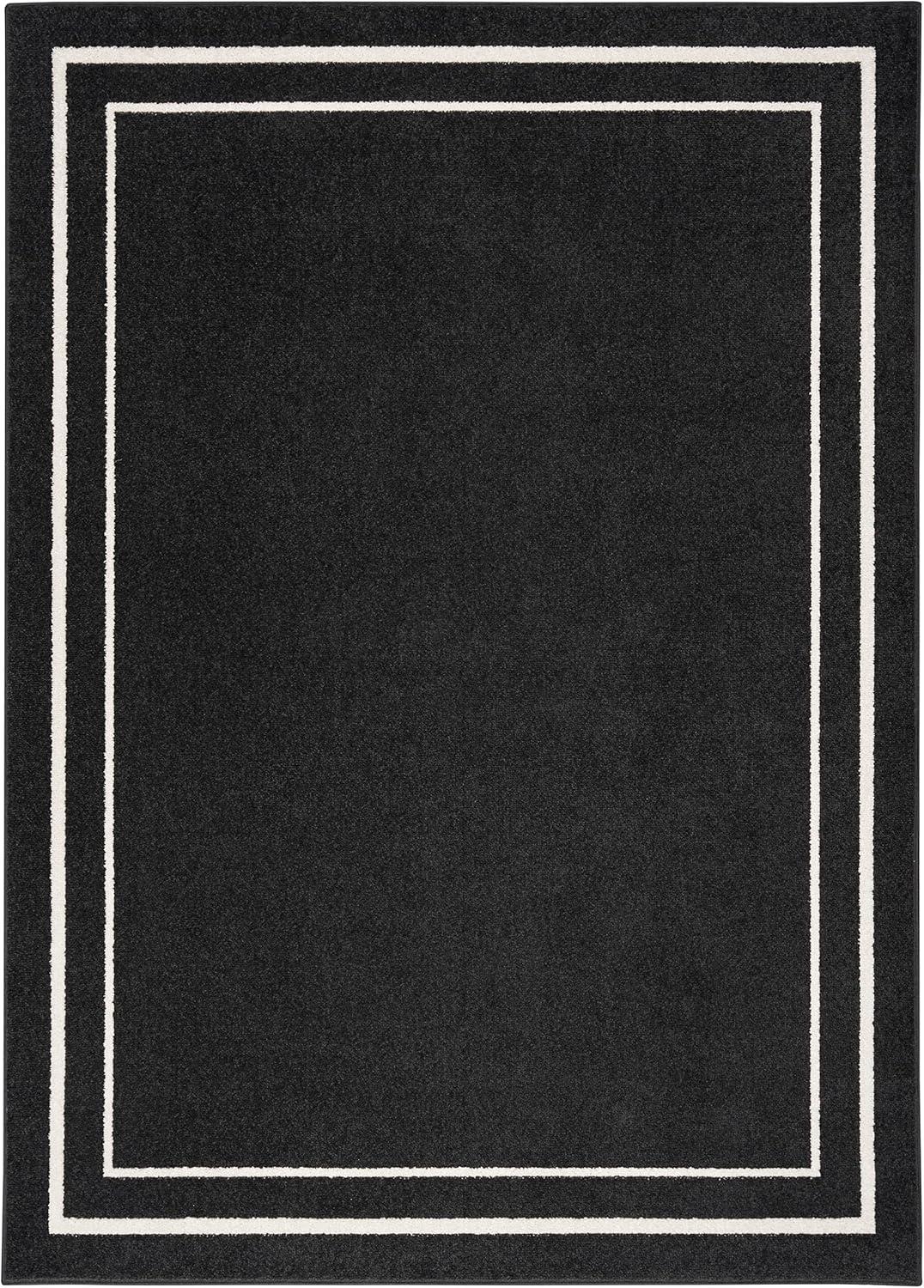 Nourison Essentials 4' x 6' Black Ivory Contemporary Bordered Indoor/Outdoor Area Rug
