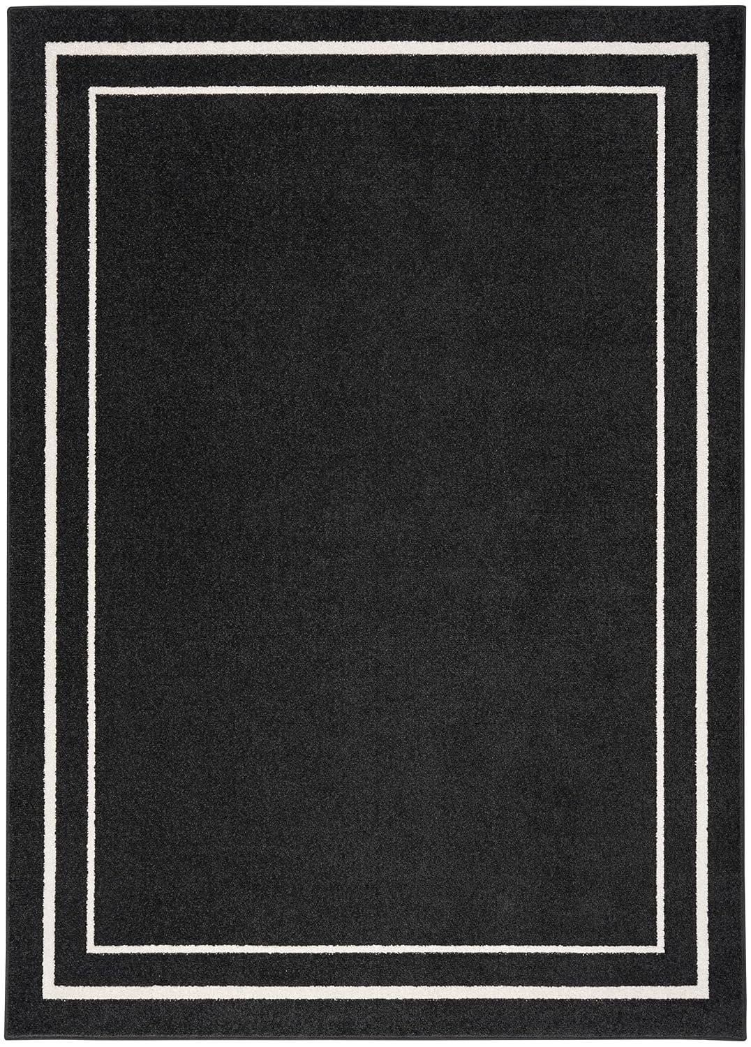 Nourison Essentials 4' x 6' Black Ivory Contemporary Bordered Indoor/Outdoor Area Rug