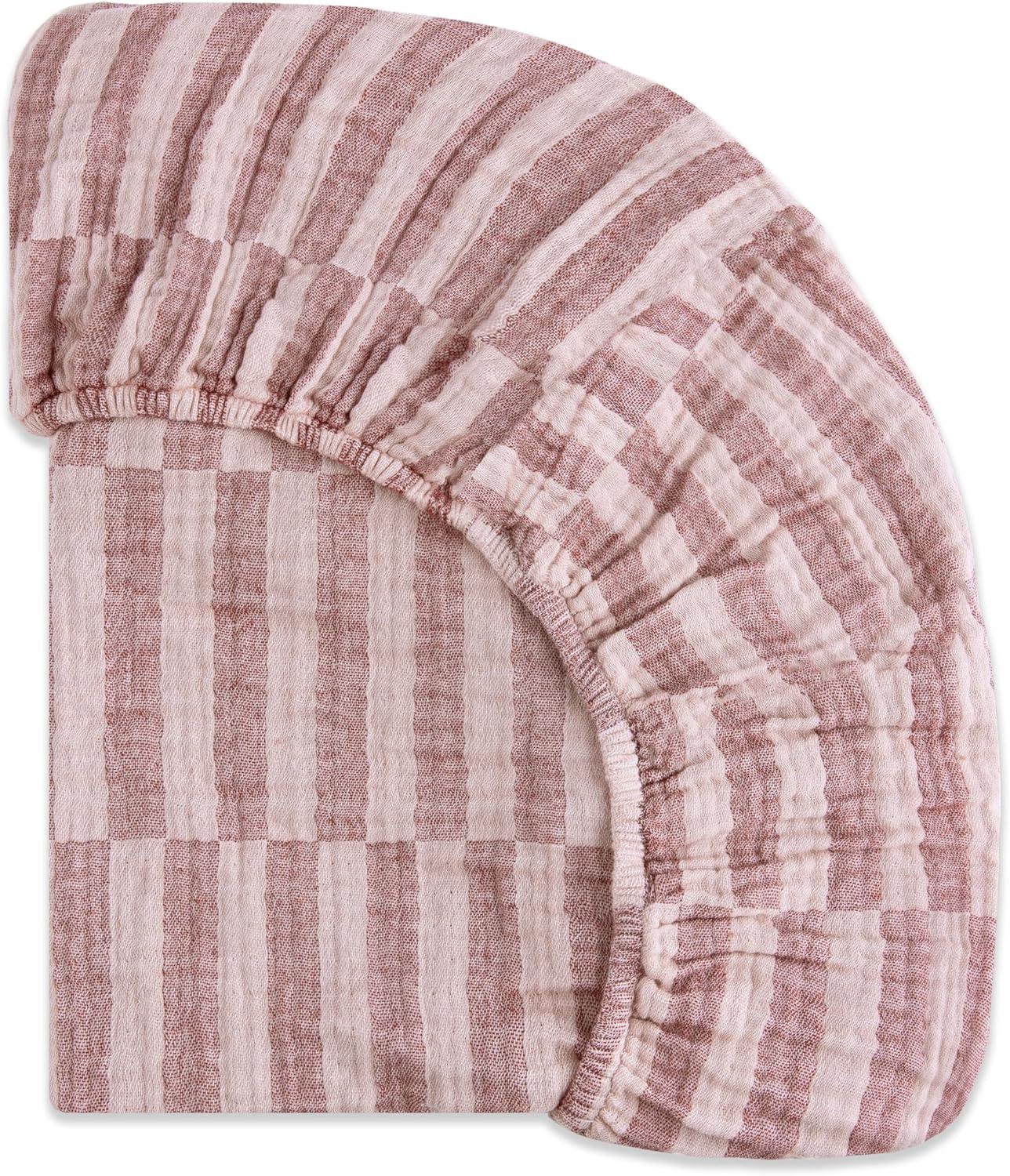 babyletto Maroon Stripe Muslin Crib Sheet