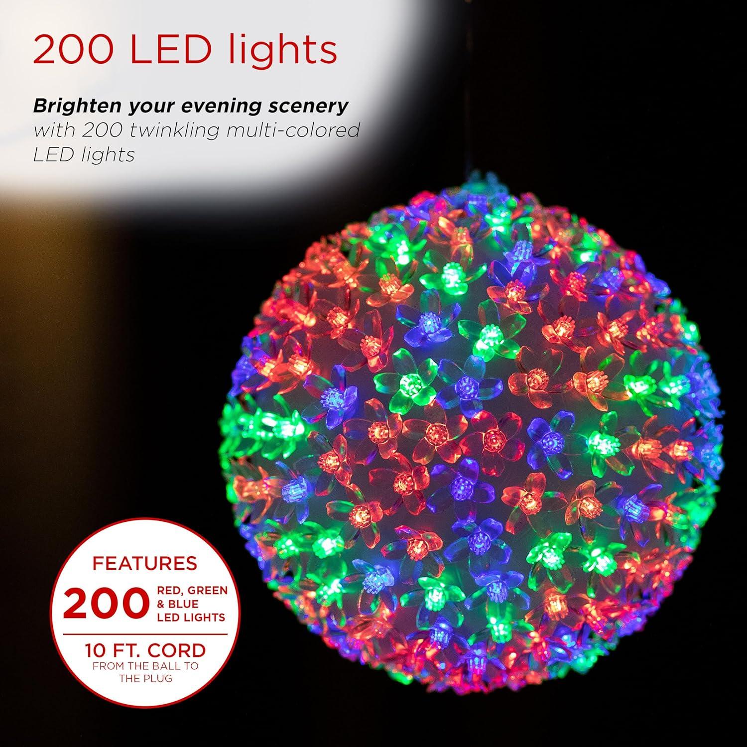 Multi-Colored LED Flashing Sphere Hanging Ornament, 8-Inch