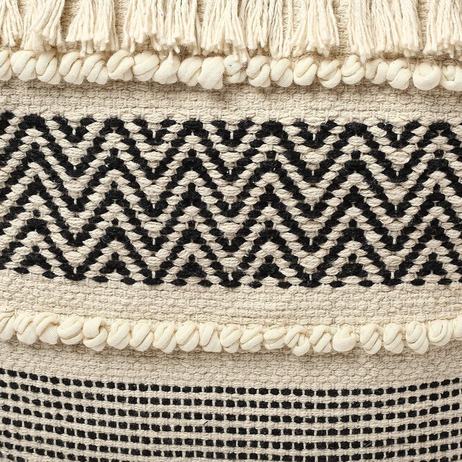 · REDEARTH · UNSTUFFED Pouf Ottoman Cover Boho Textured Storage Square Extra Seat, Farmhouse Poof Pouffe Accent Footrest for Living Room, Bedroom, Nursery, Kidsroom, Study Nook (18x18x18; Black)