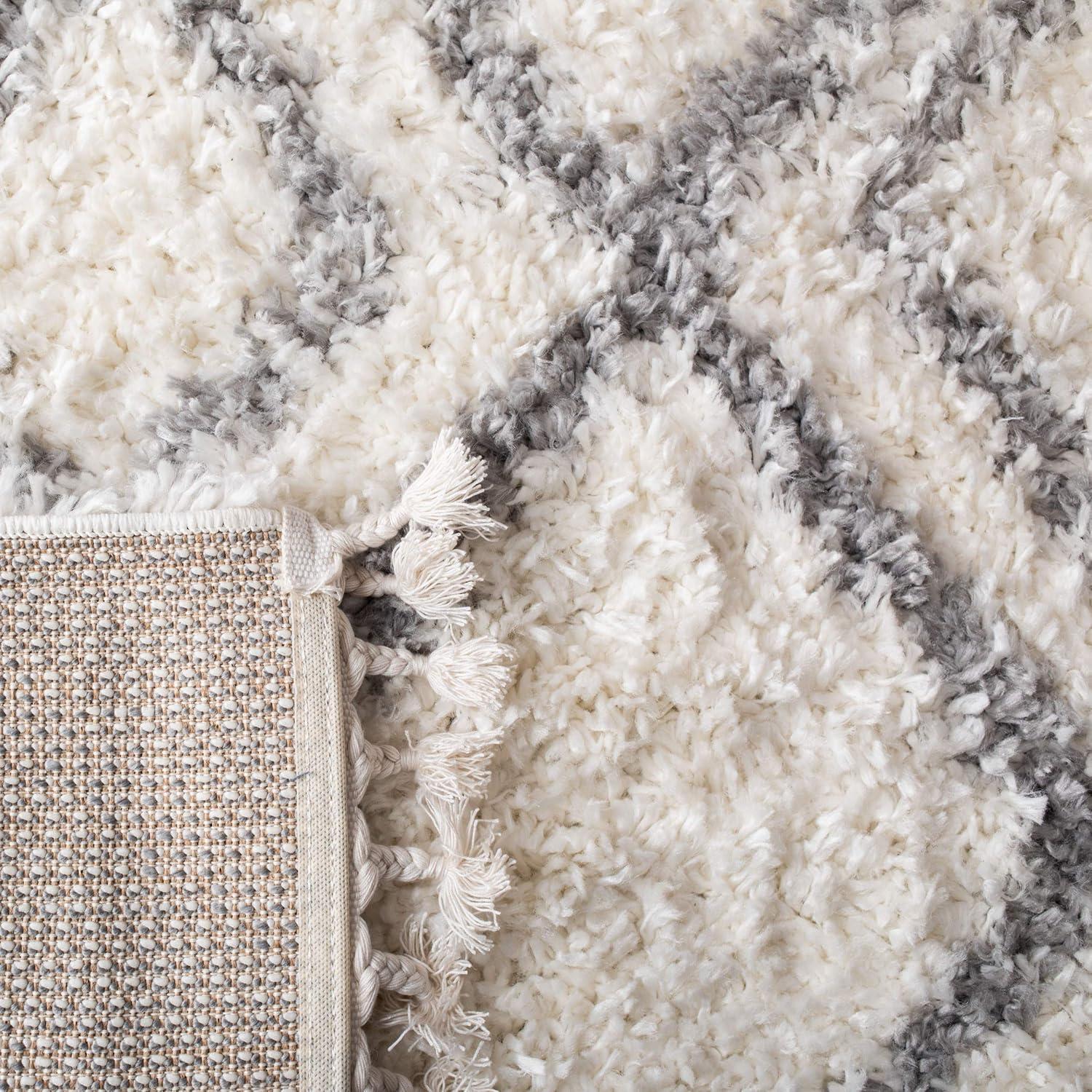 Moroccan Tassel Shag MTS335 Power Loomed Area Rug - Ivory/Light Grey - 5'3"x7'6" - Safavieh.